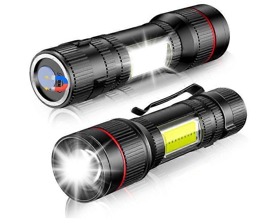 LED Flashlight 1500 Lumens 2 Packs, COB Work Light, 3 Modes, Adjustable Focus Handheld Flashlight for Home, Dog Walking, Emergency(Black)