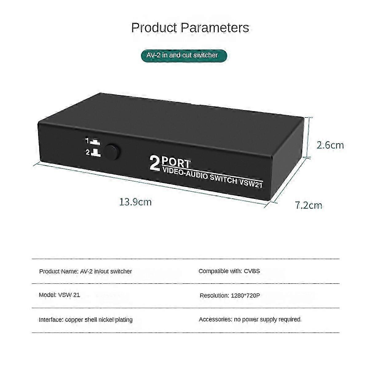 2-in-1-Out AV Switch Selector Box with 2 Port Audio Video Switch Splitter for DVD Players