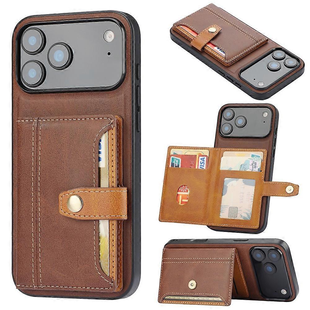 Compatible For iPhone 17 Pro Case Calf Texture Card Holder PU Leather + TPU Kicsktand Phone Cover