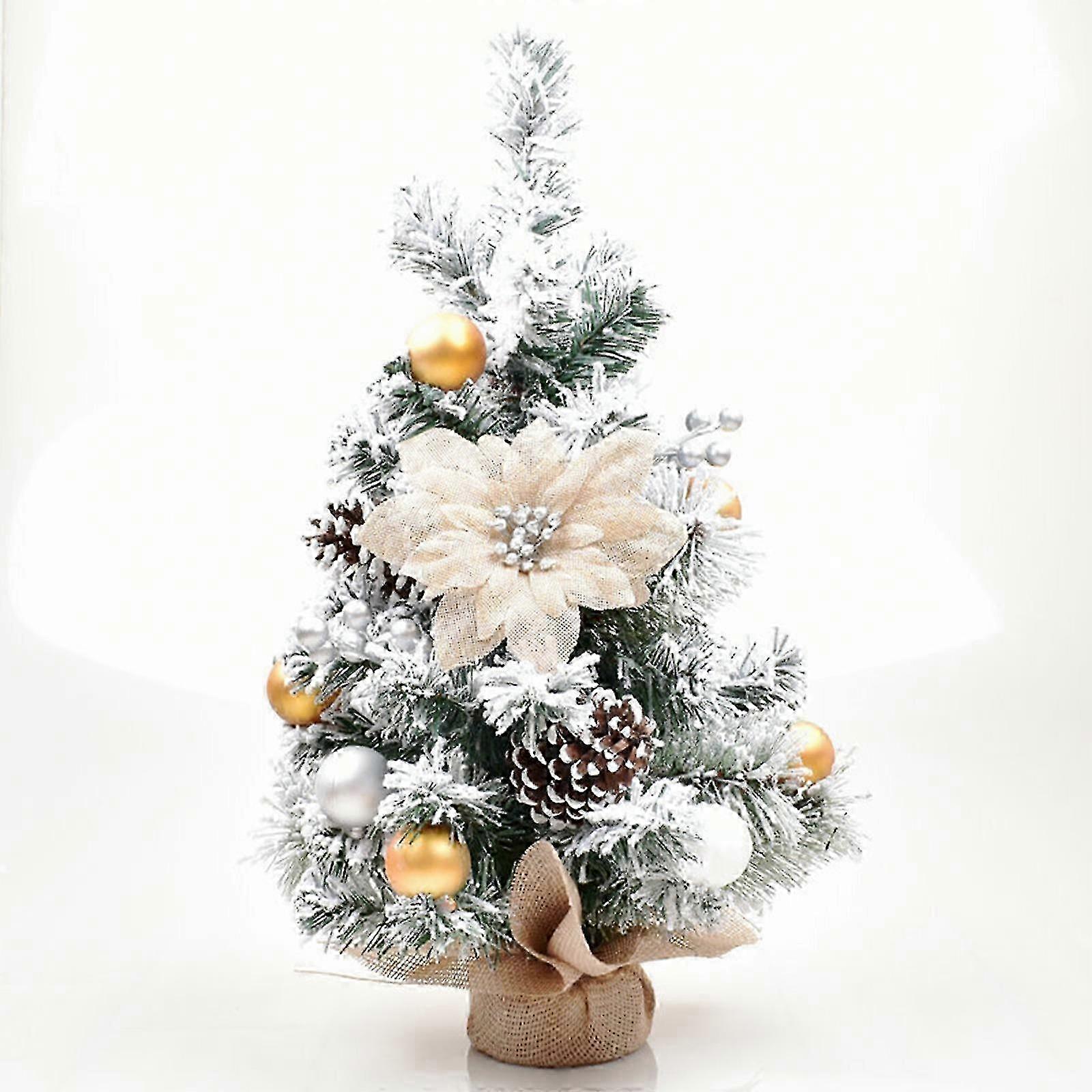 Multicolor Mini Christmas Trees with Flocked Needles, Berries & Flowers - LED Light Decorated Trees for Tabletop