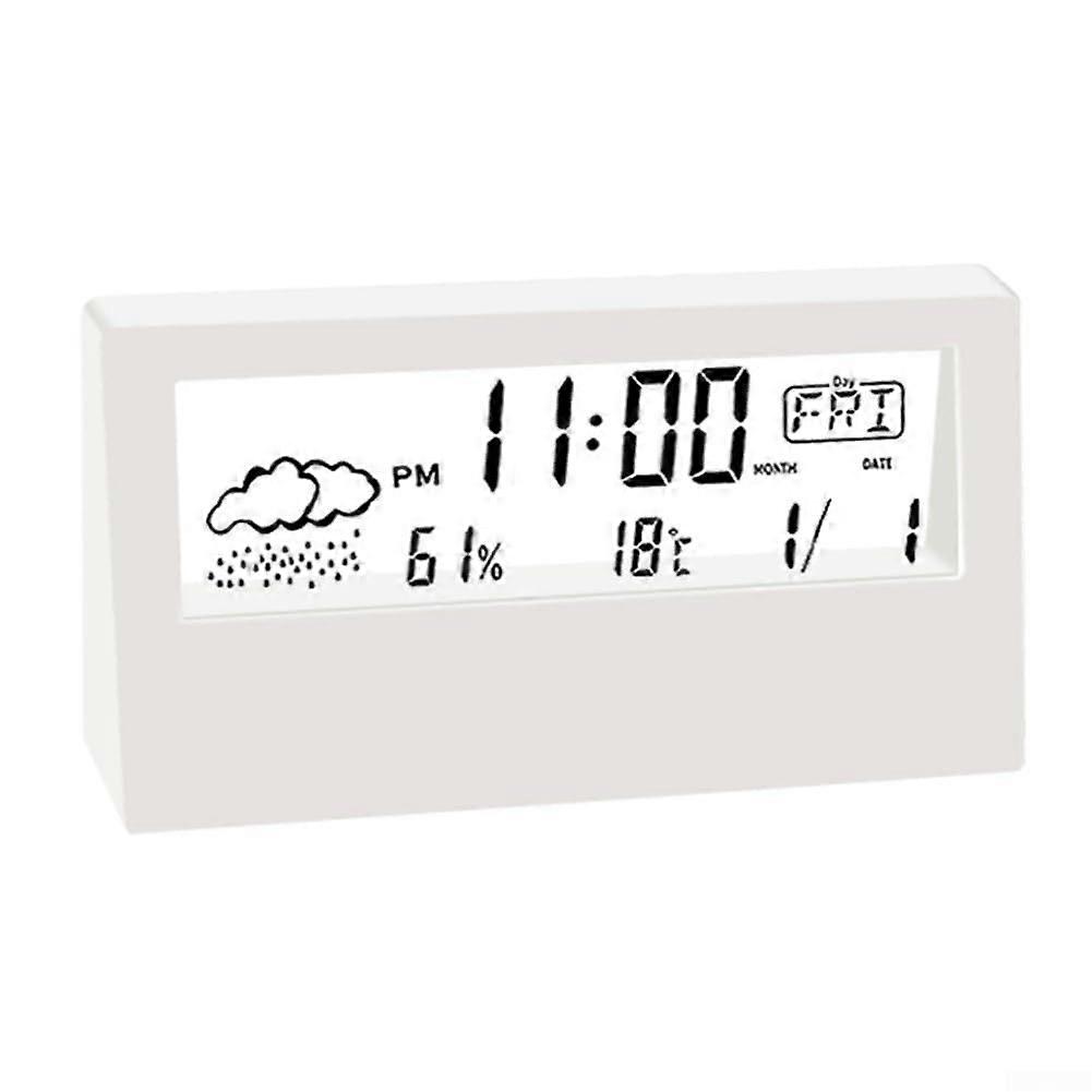 ThermoHygrometer Clock with Electronic Alarm for Indoor Climate Monitoring, White, Multi-Function Display, Accurate Readings