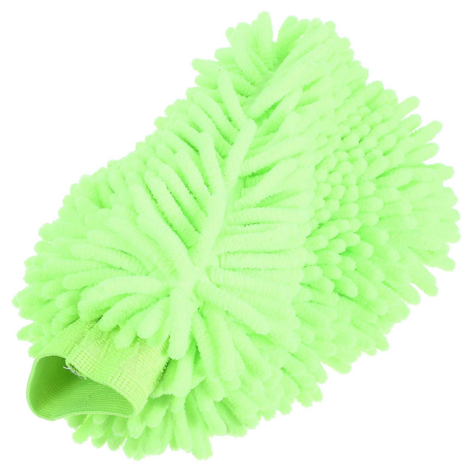 Chenille Double-Sided Car Wash Mitt in Light Green for Car Washing