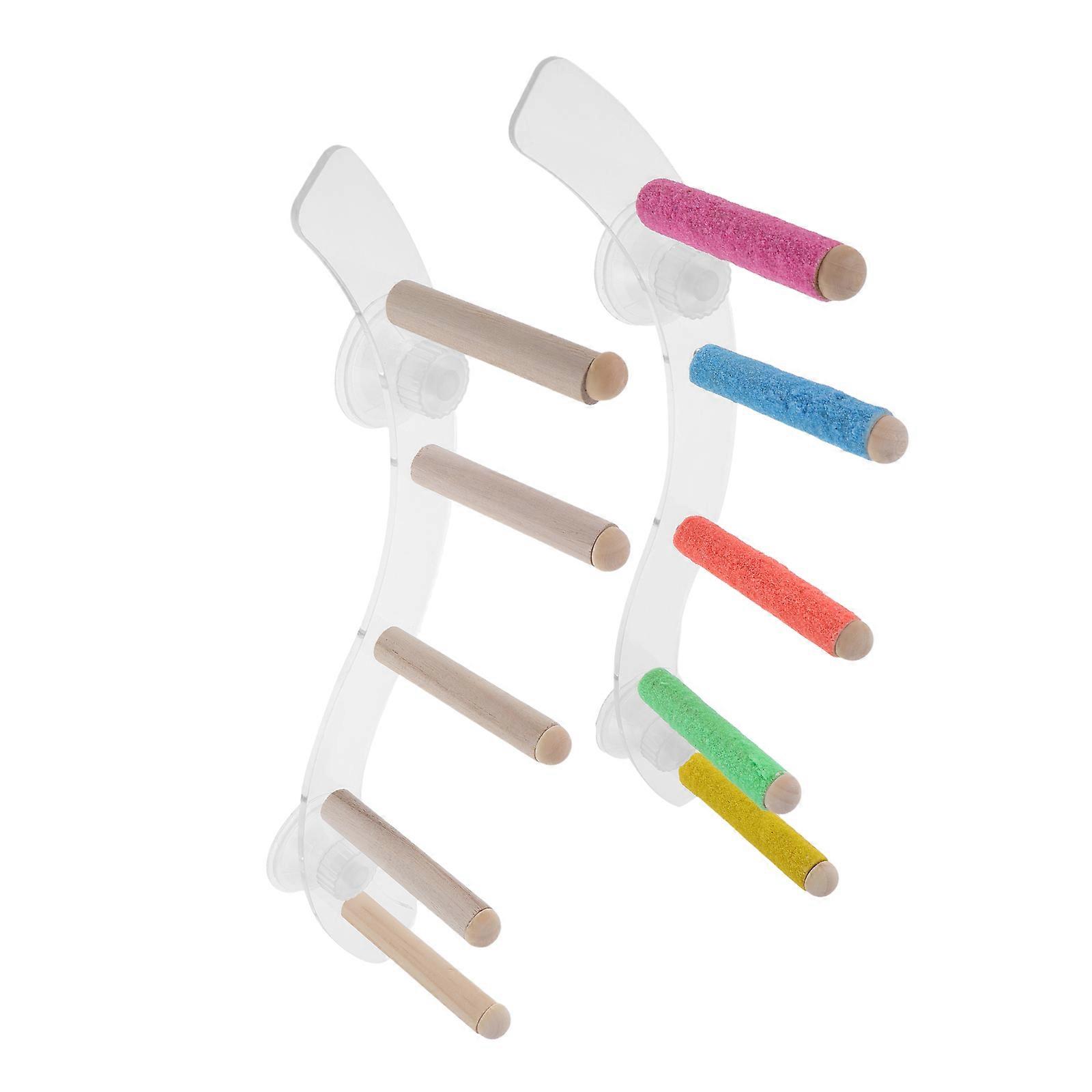 Parrot Suction Cup Perch Wood Stand for Shower and Window 2Pcs