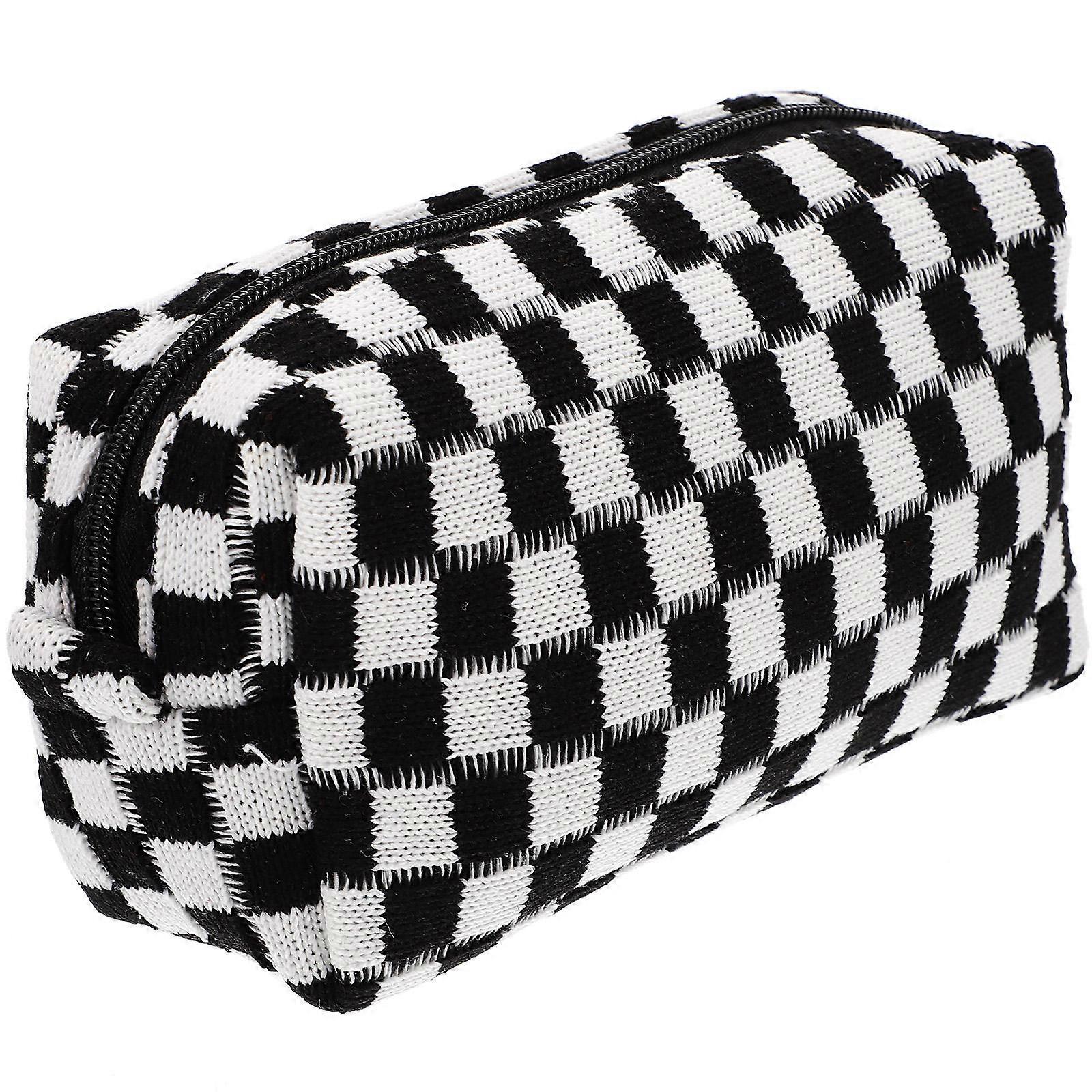 Woolen Yarn Cosmetic Bag Checkered for Storage Use 2Pcs Travel Bags