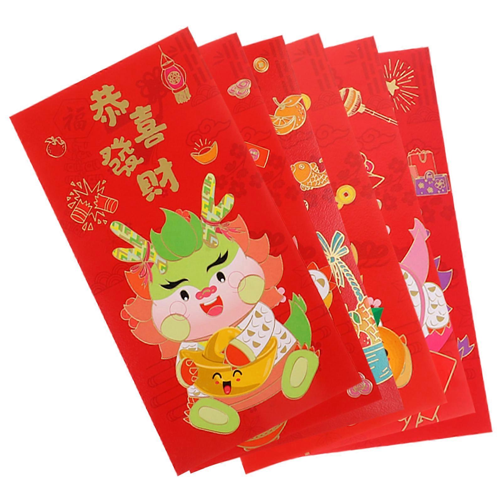 Party Use Red Envelopes Chinese Dragon Paper Lunar New Year Packets 6Pcs