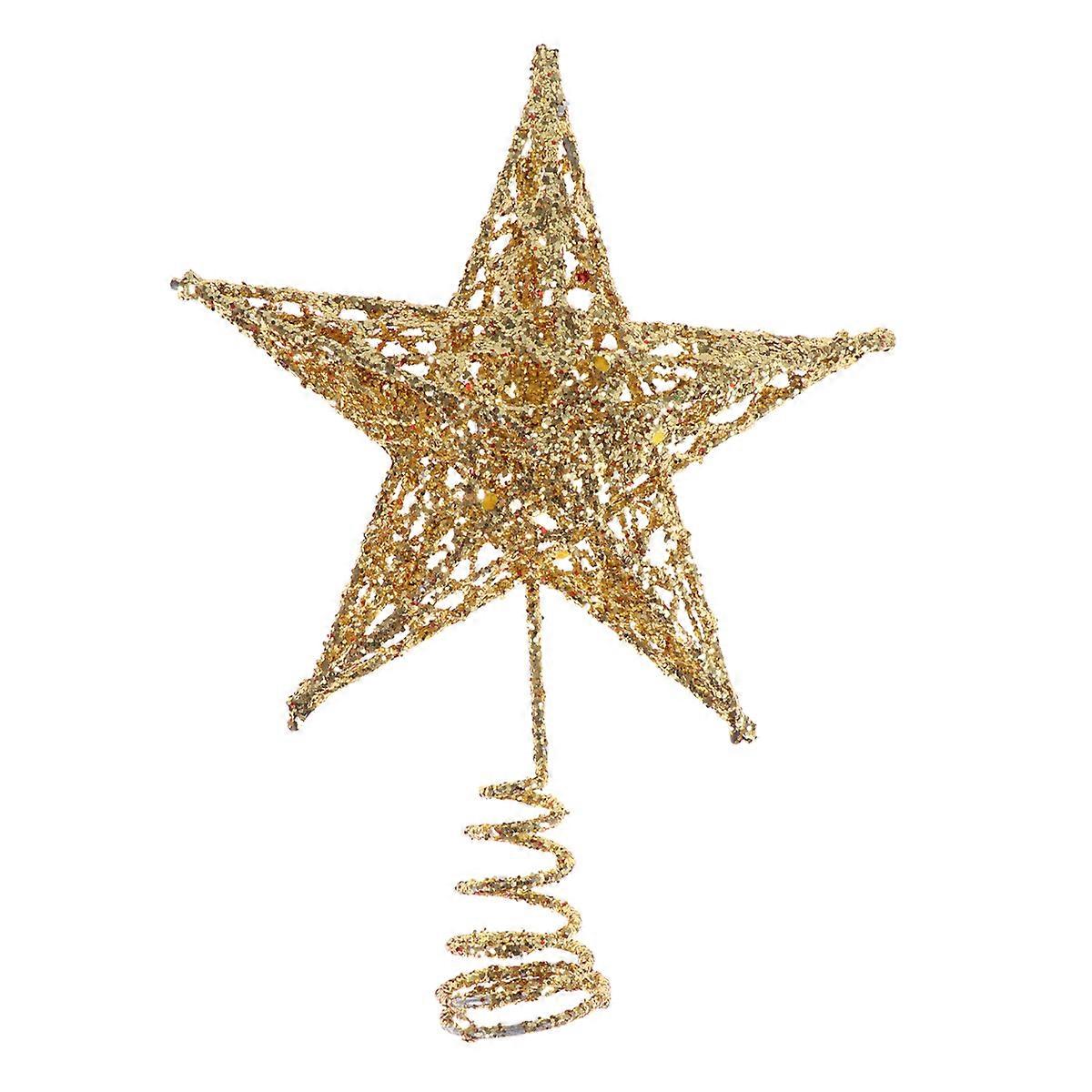 Glitter Star Tree Topper 2Pcs Golden 5 Pointed Ornament for Christmas