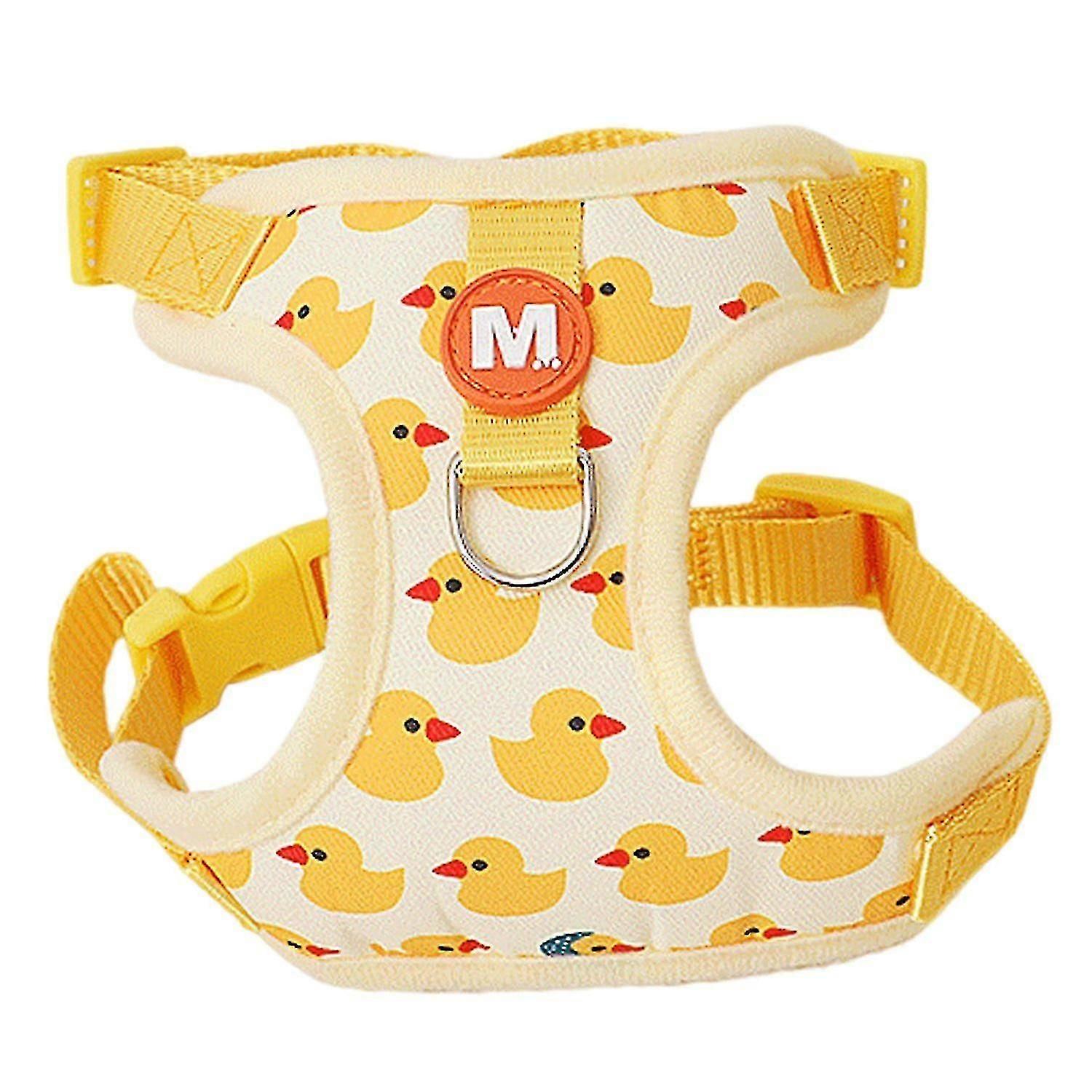 Pet Vest Harness with Leash Cartoon Yellow Duck Step-in Adjustable Buckle No Pull Escape-proof