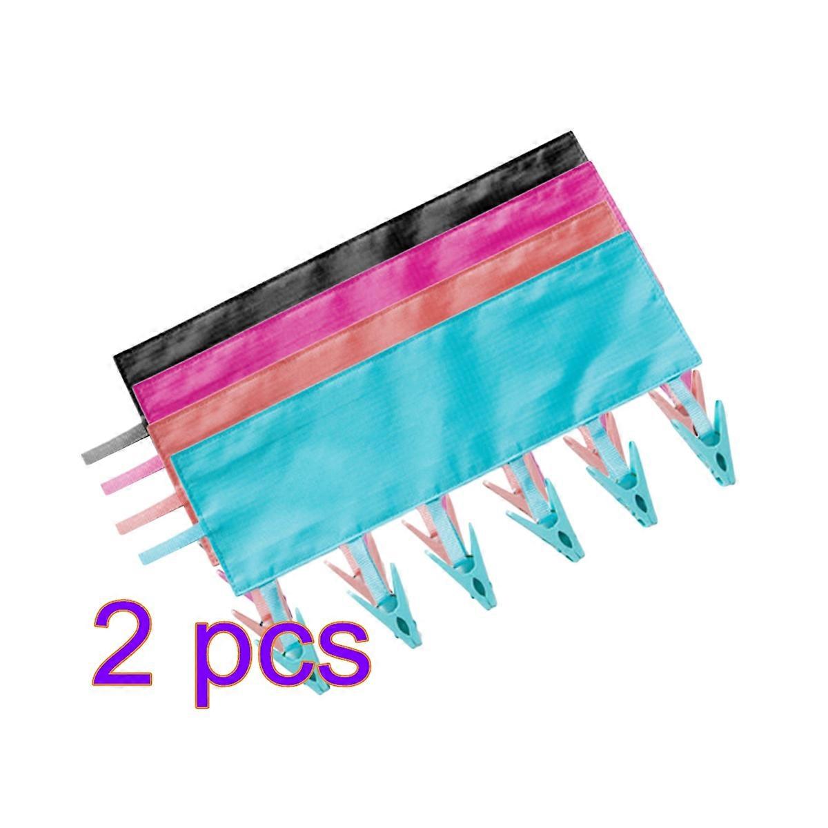 Bathroom Racks Socks Drying Hanger 2Pcs with 6 Clips Assorted Color