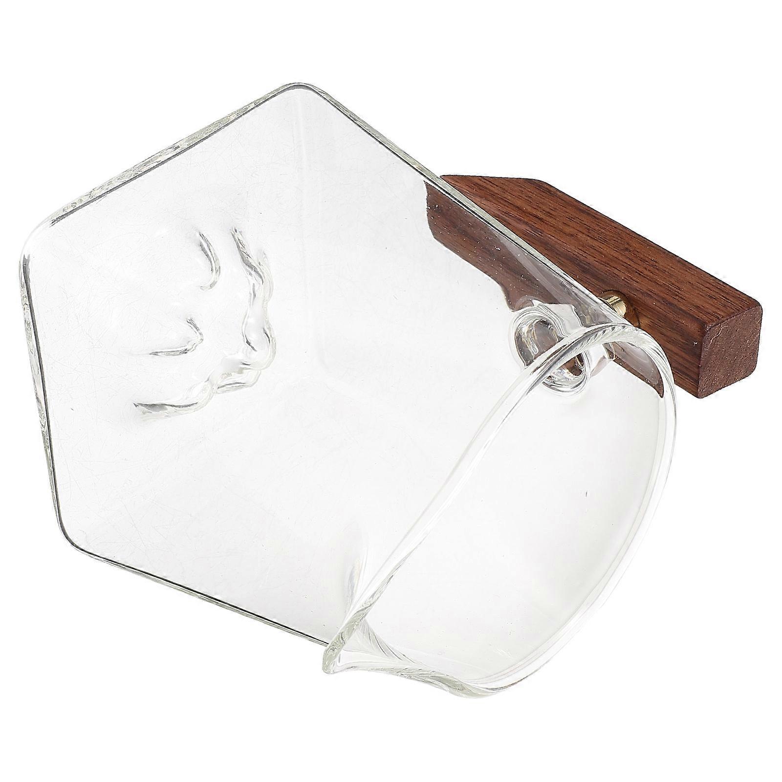 Glass Drinking Mug with Wood Handle for Adults in Home Use Transparent Surface Design 1Pcs