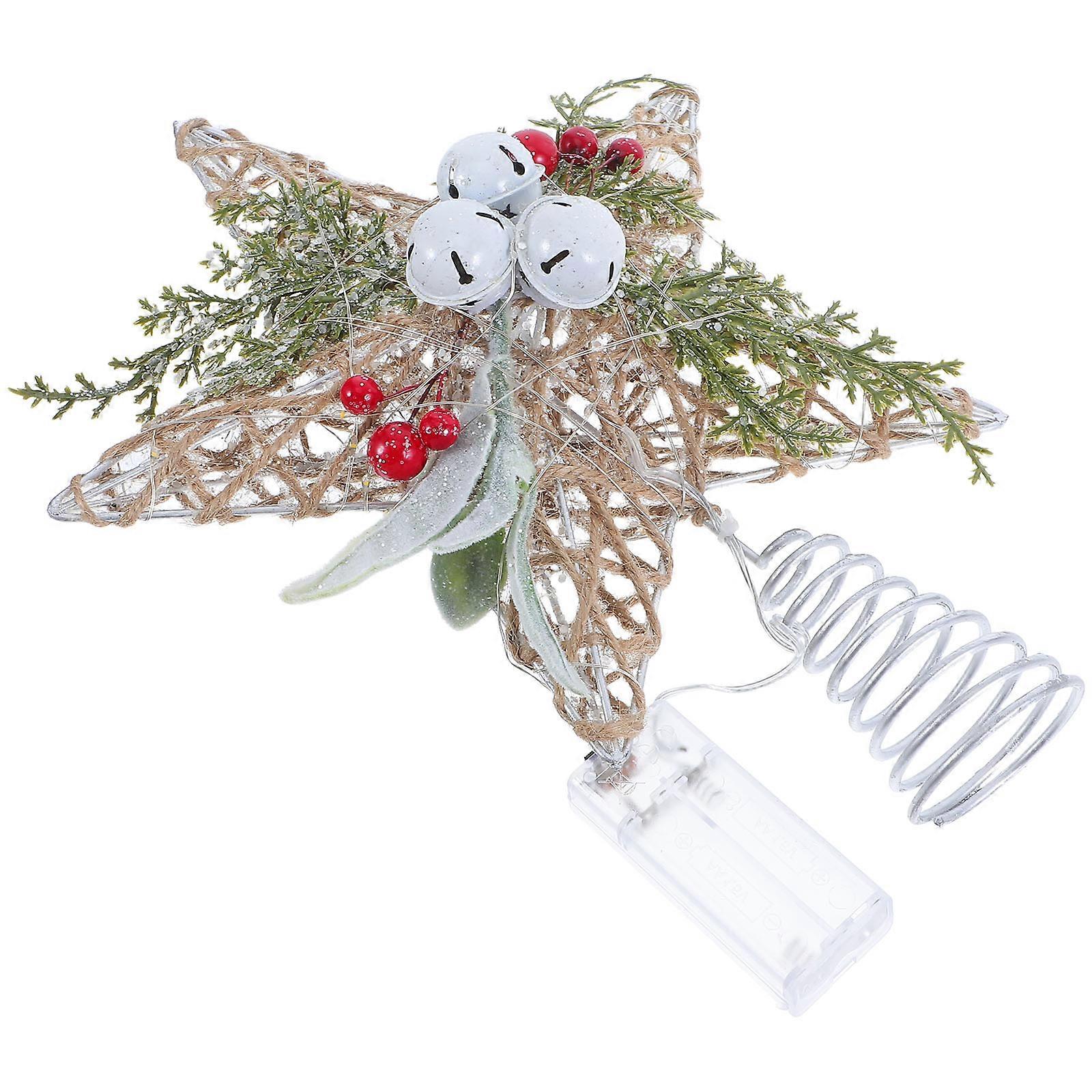 Star Tree Topper with Lights Iron Bell Design for Christmas Tree Decor