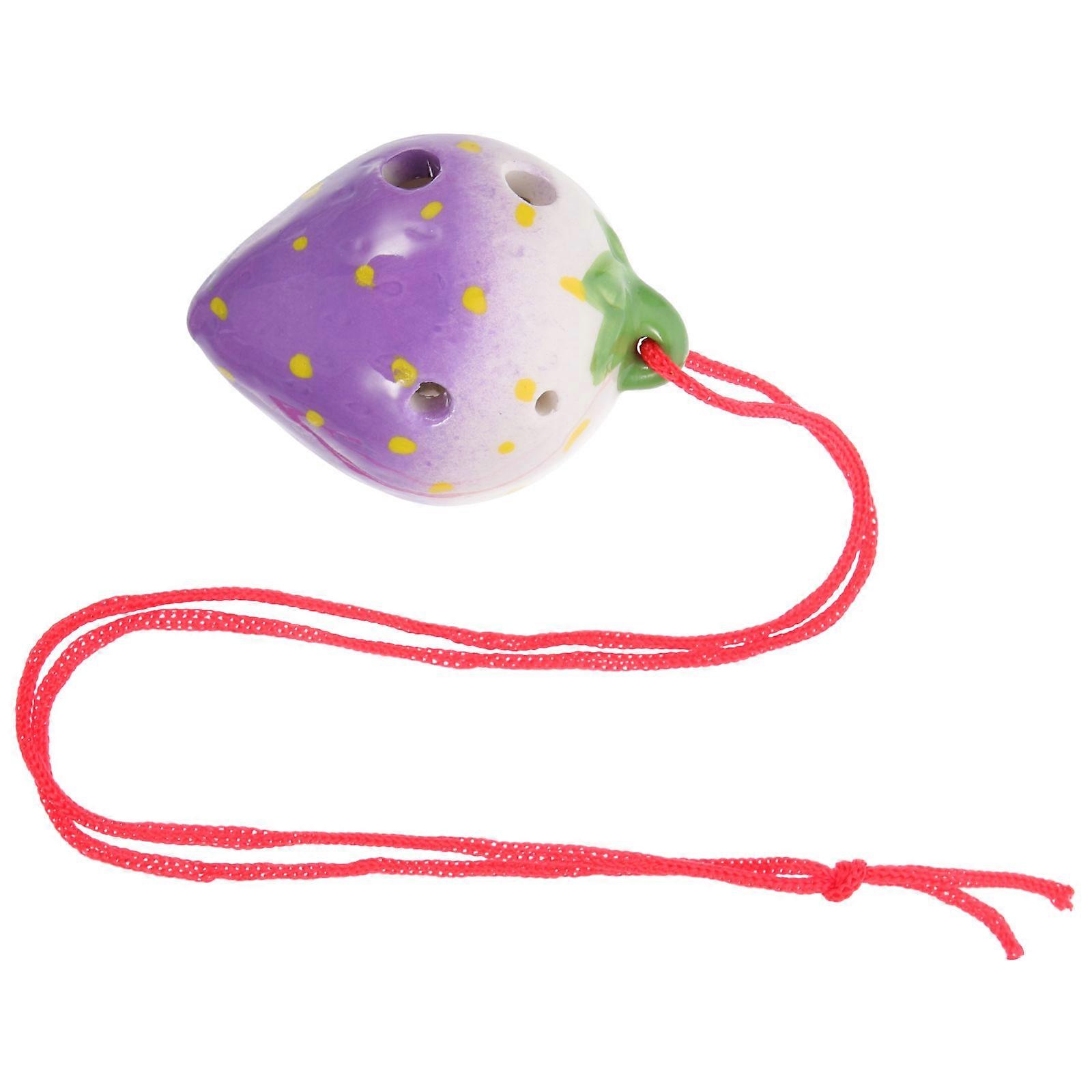 Strawberry Shape Ceramic Ocarina Wind Instrument For Beginners 7.5X5.6Cm 6 Holes Design 1 Set