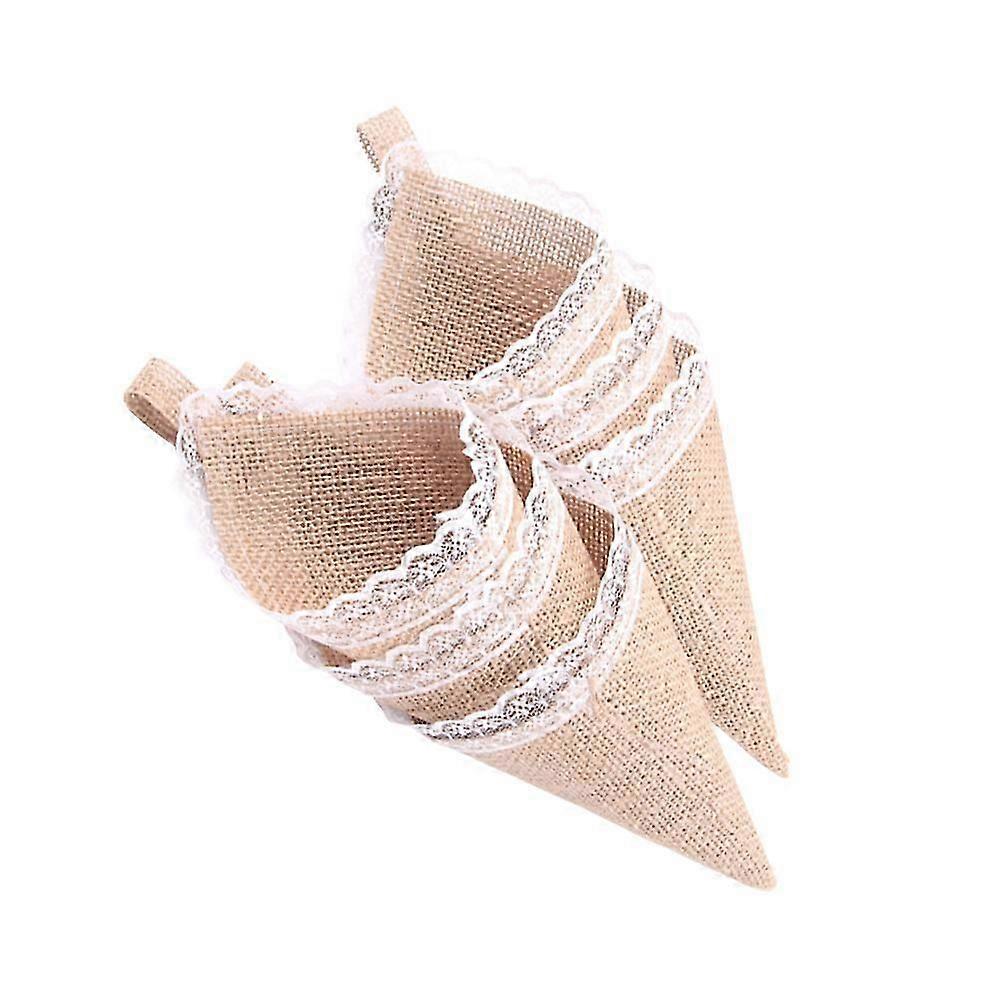 Rustic Flower Holder Burlap Cone Chocolate Holder Wedding Party 10Set