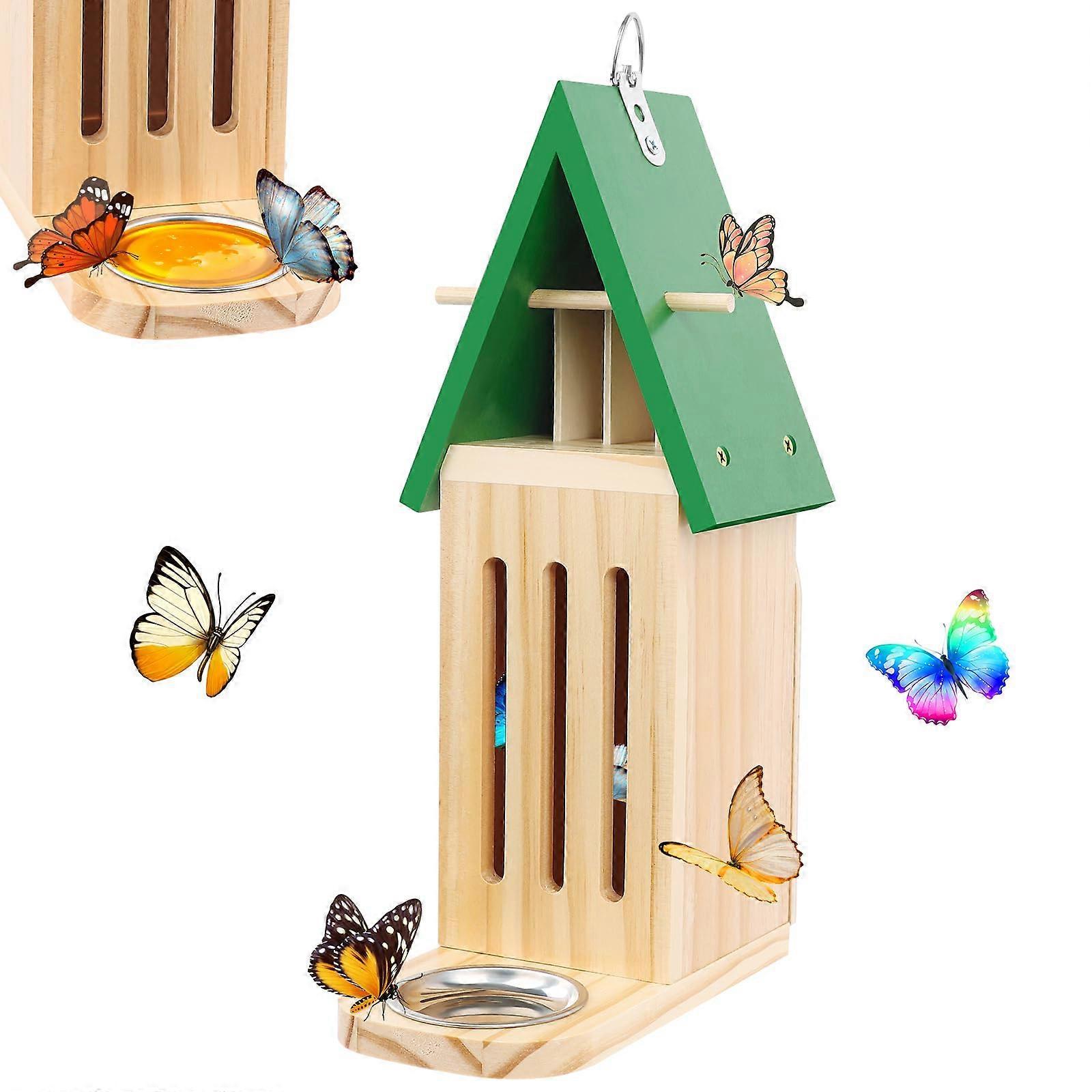 Butterfly House and Feeder, Natural Butterfly Habitat with Butterfly Puddler (Floor Placement or Tree Wall Hanging) for Outside Garden