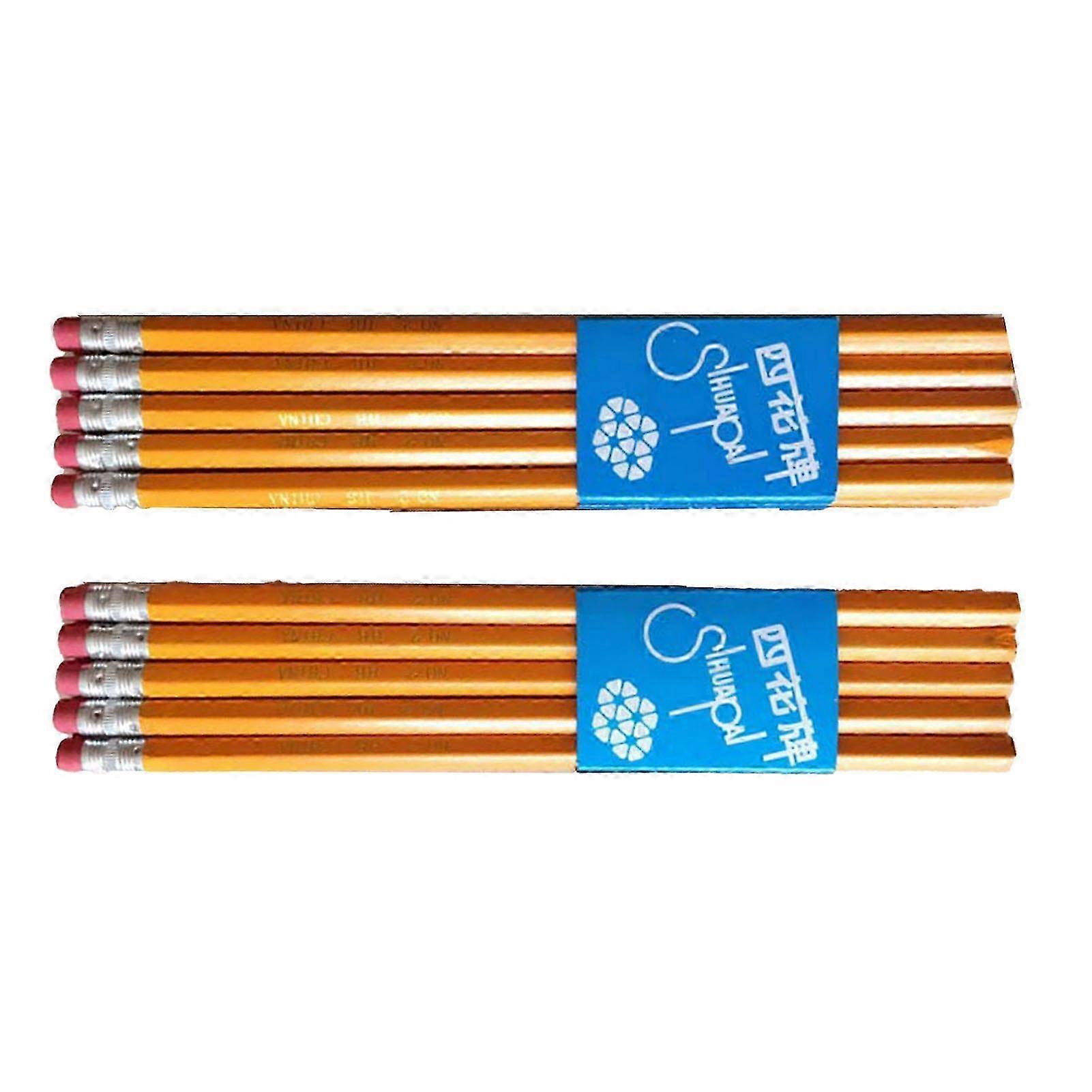 25-26 10pcs Student Pencils for Kids Glossy Writing Hexagonal Portable Pencils with Erasers for Sketching