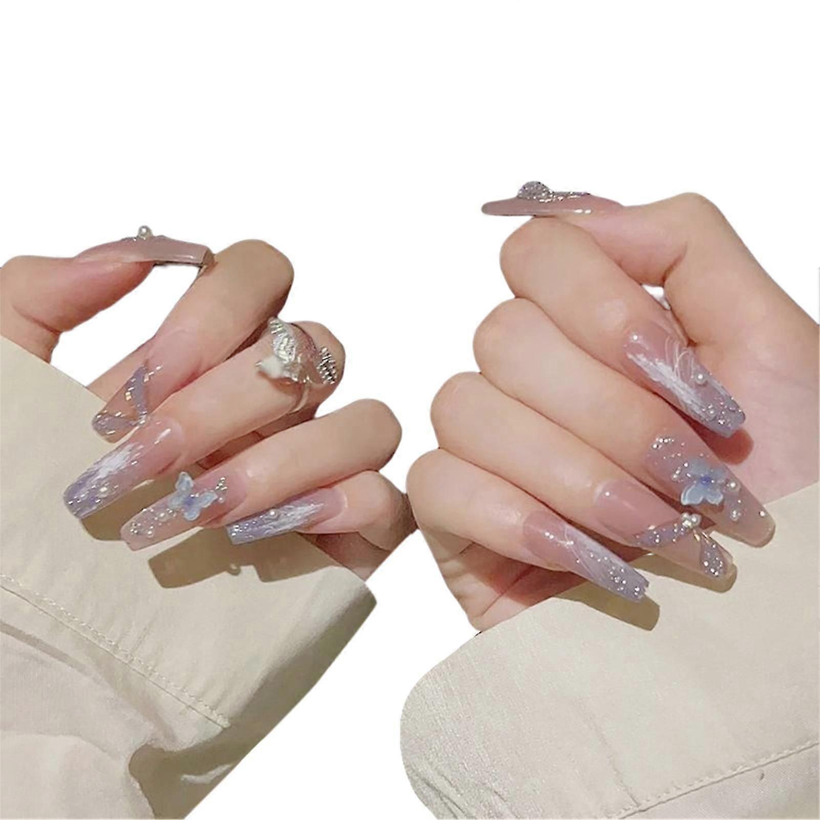 24pcs Reusable Shining Nail Art Artificial Nails Durable False Artificial Nails For Finger Nail Diy At-home