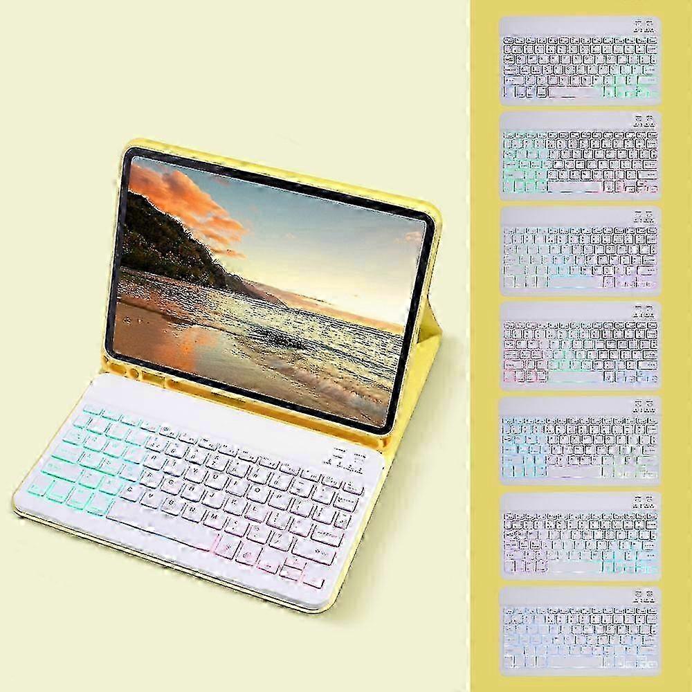 Leather Tablet Stand Cover with Three-Color Backlit Bluetooth Keyboard for Motorola 10.9-inch Devices (2022)