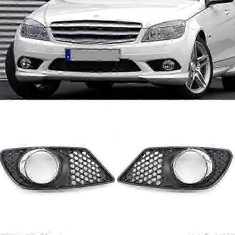 1 Pair Car Front Bumper Fog Light Grille Fog Lamp Grill Cover with Chrome Frame for C-Class W204 200