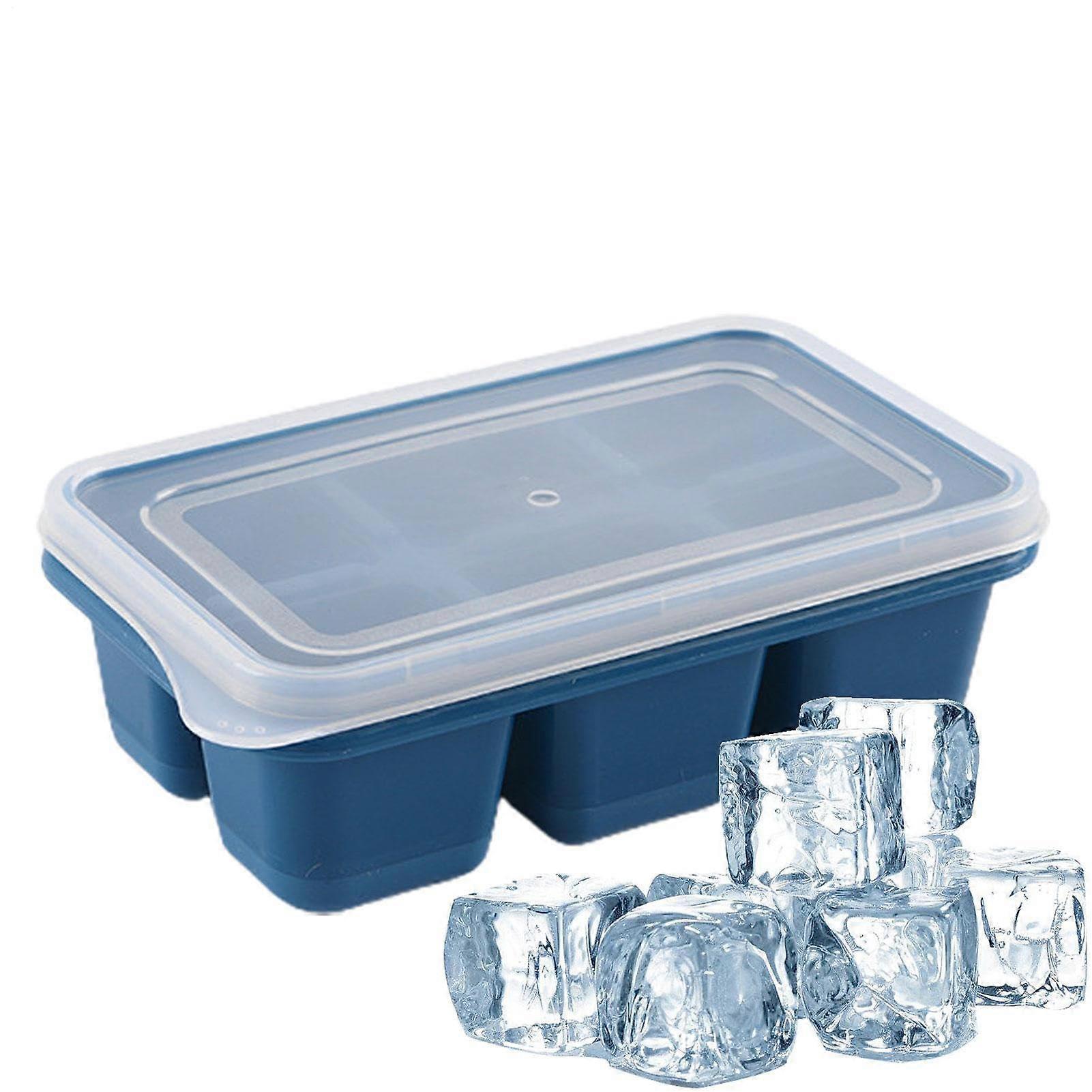 Ice Tray 6Cavity Square Big Ice Mold, Stackable NonStick Ice Block Mold, Dark Blue Ice Cube Tray For Cocktails