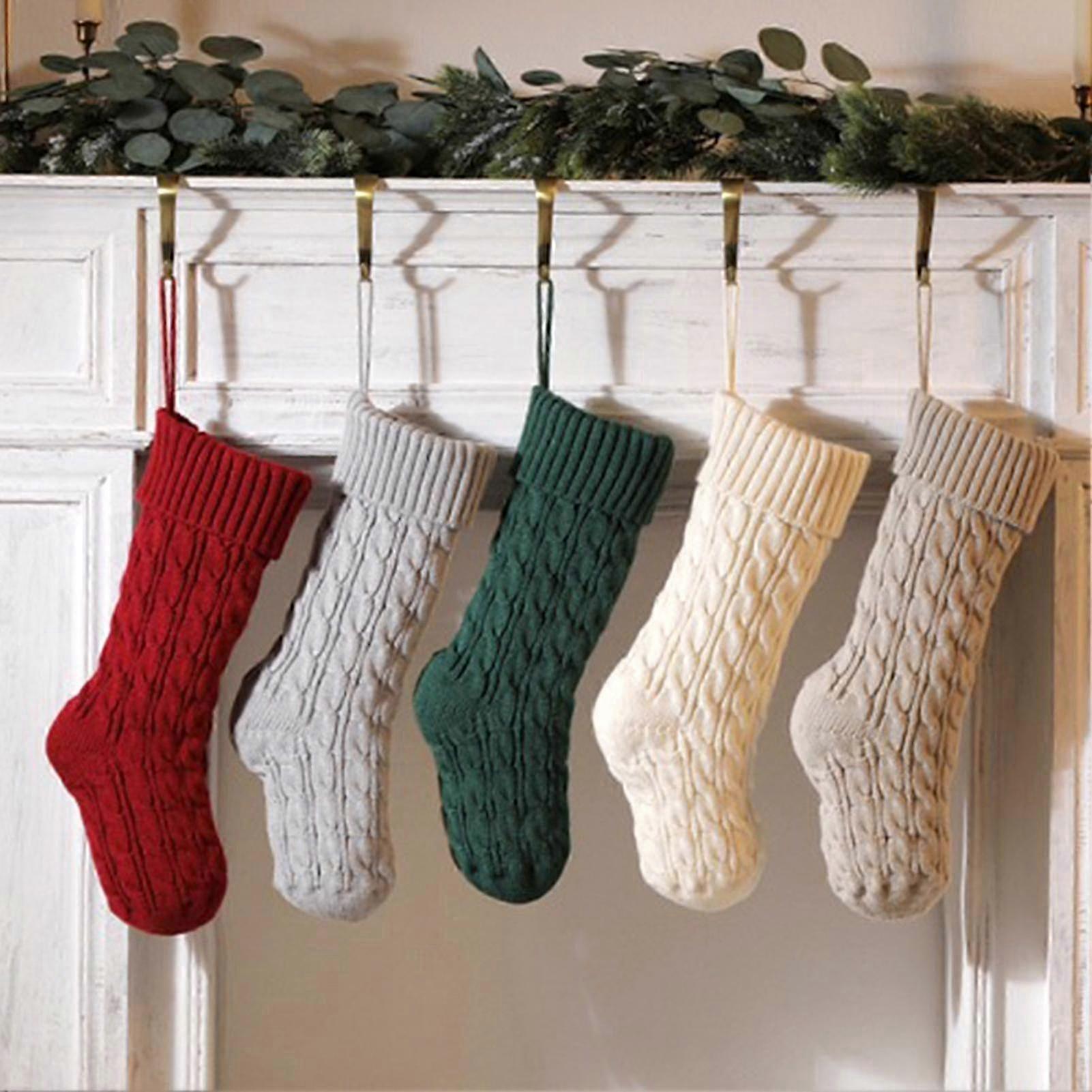 Christmas Sock Twist Pattern Knitted Large Capacity Hanging Stocking for Festival Party