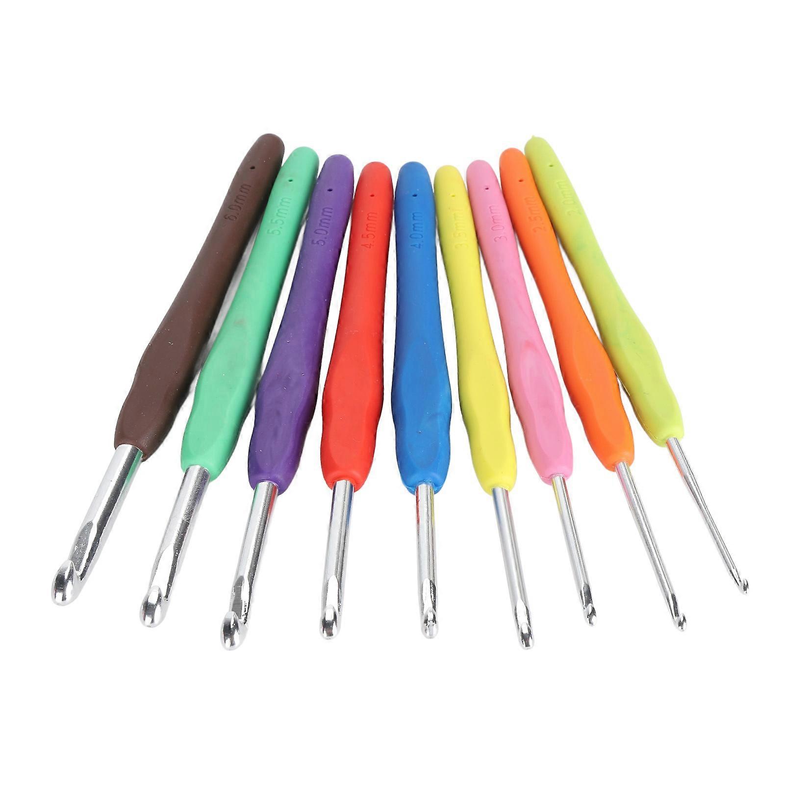 9pcs Colorful Crochet Hook TPR Ergonomic Handle Crochet Hooks Set for Handicraft Knitting