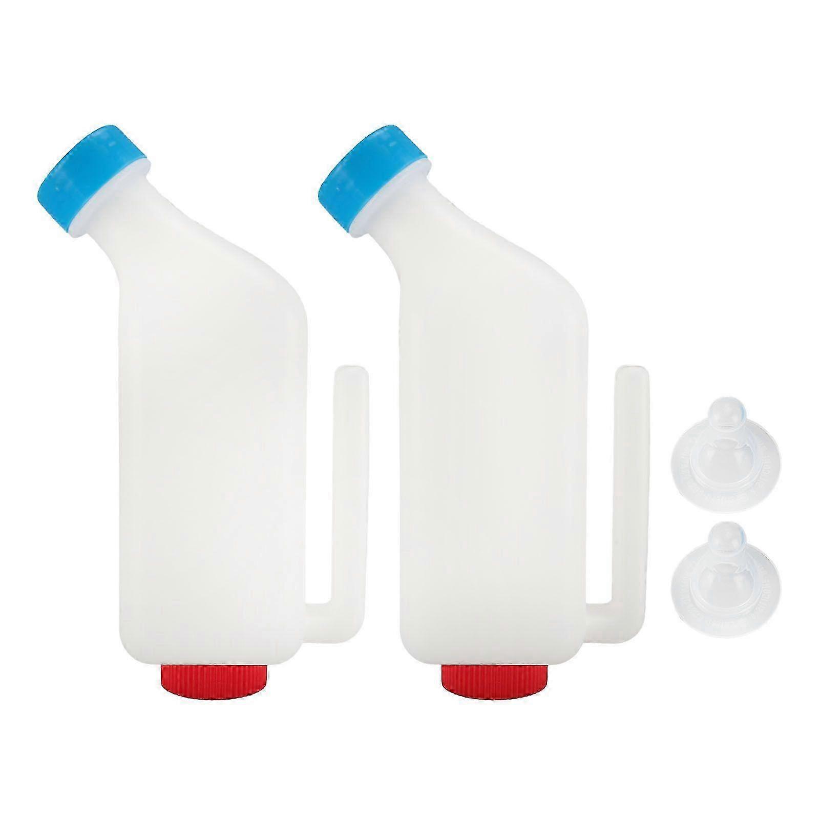 2PCS Calves Nurser Bottles Detachable Hanging Cow Lamb Milk Feeding Bottle with Caps and Snap On Handles for Farmer