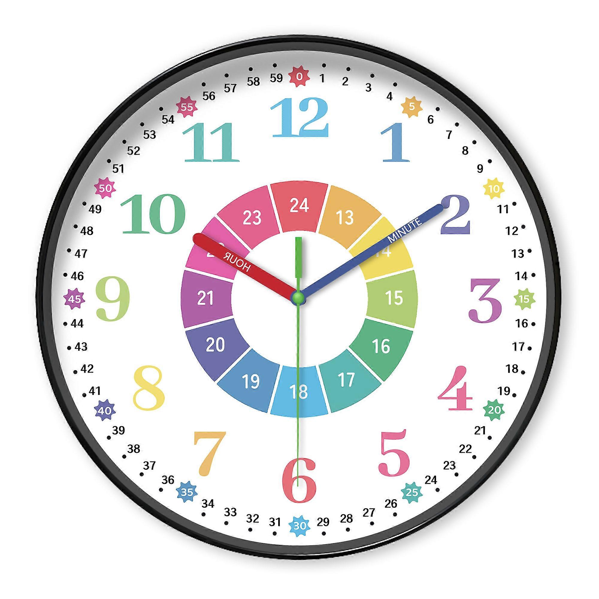 1pc 8-inch instructional Wall clock - Silent non-ticking analog clock, color digital and color hands designed learning clock, pe