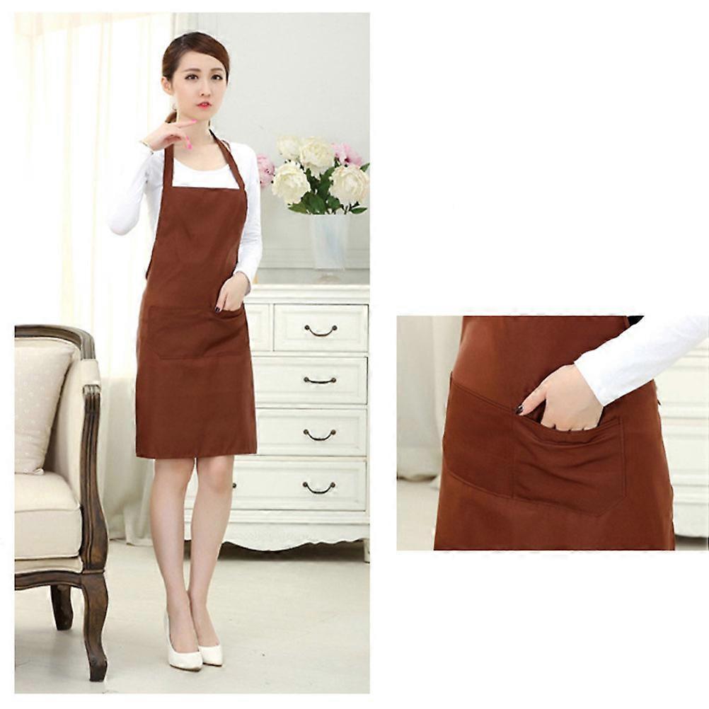 Waterproof Bib Apron with Pocket for Cooking Use Light Brown