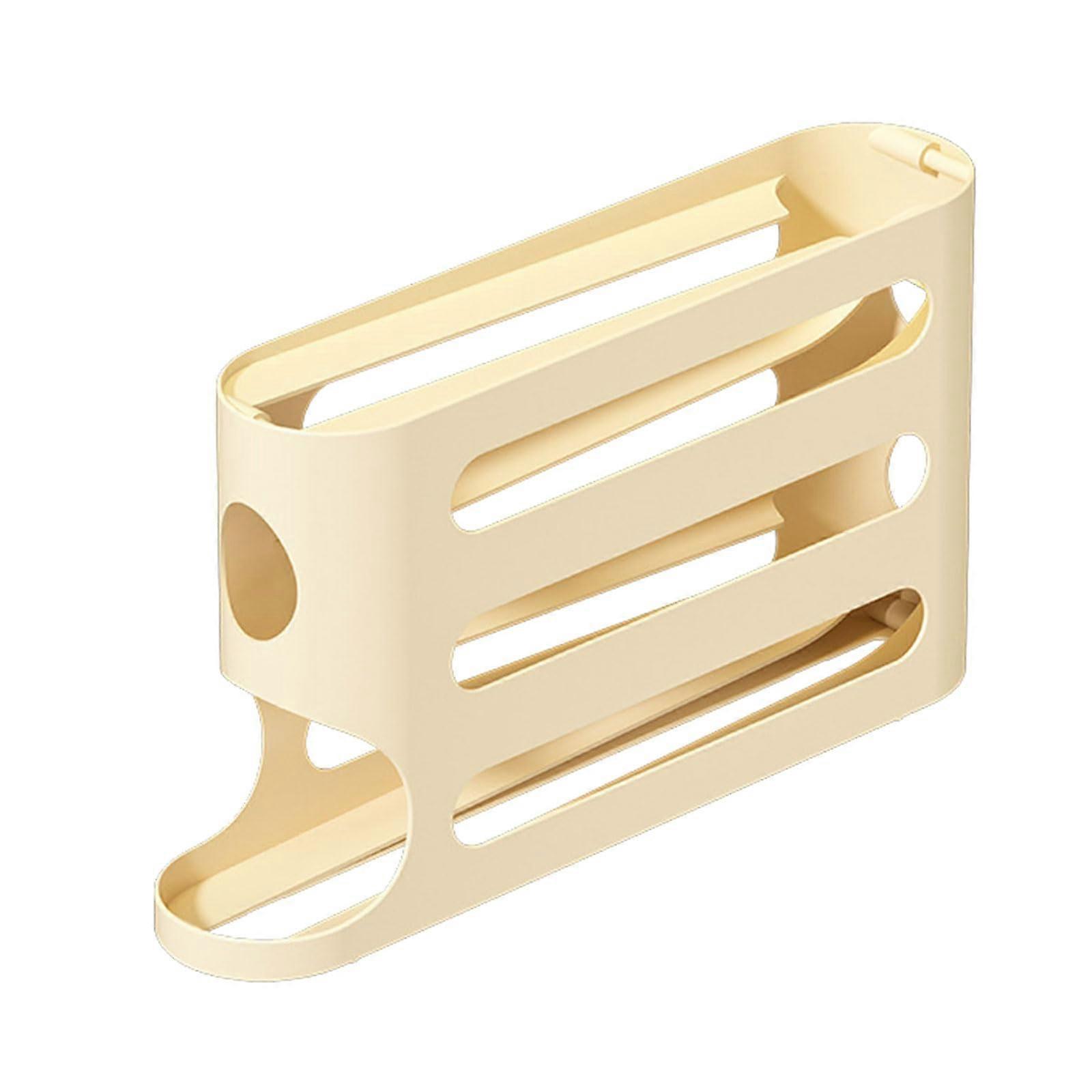 Space Saving Eggs Container With Clear View Slide Mechanism Automatic Restocking Creamy Color Compact Design
