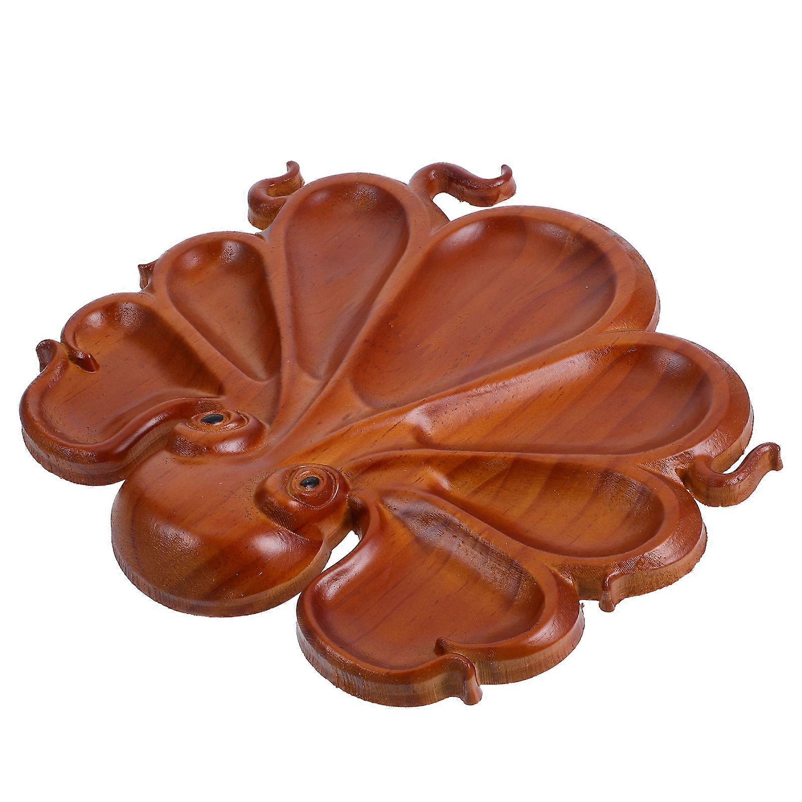 Brown Wood Serving Tray Octopus for Fruit Platter Snack Serving