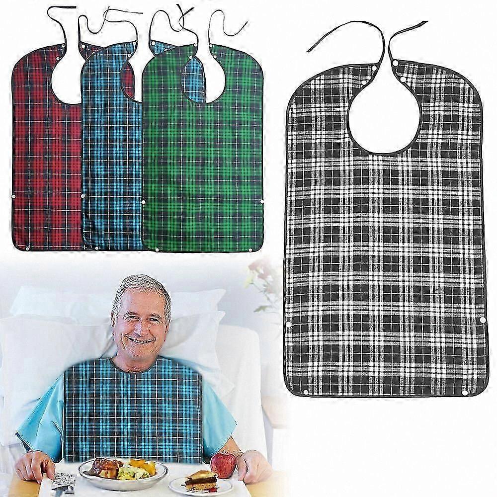 Reusable Waterproof Bibs for Adults, 4-Pack with Press Stud and Tie, Adjustable Bibs for Older and Disabled Individuals