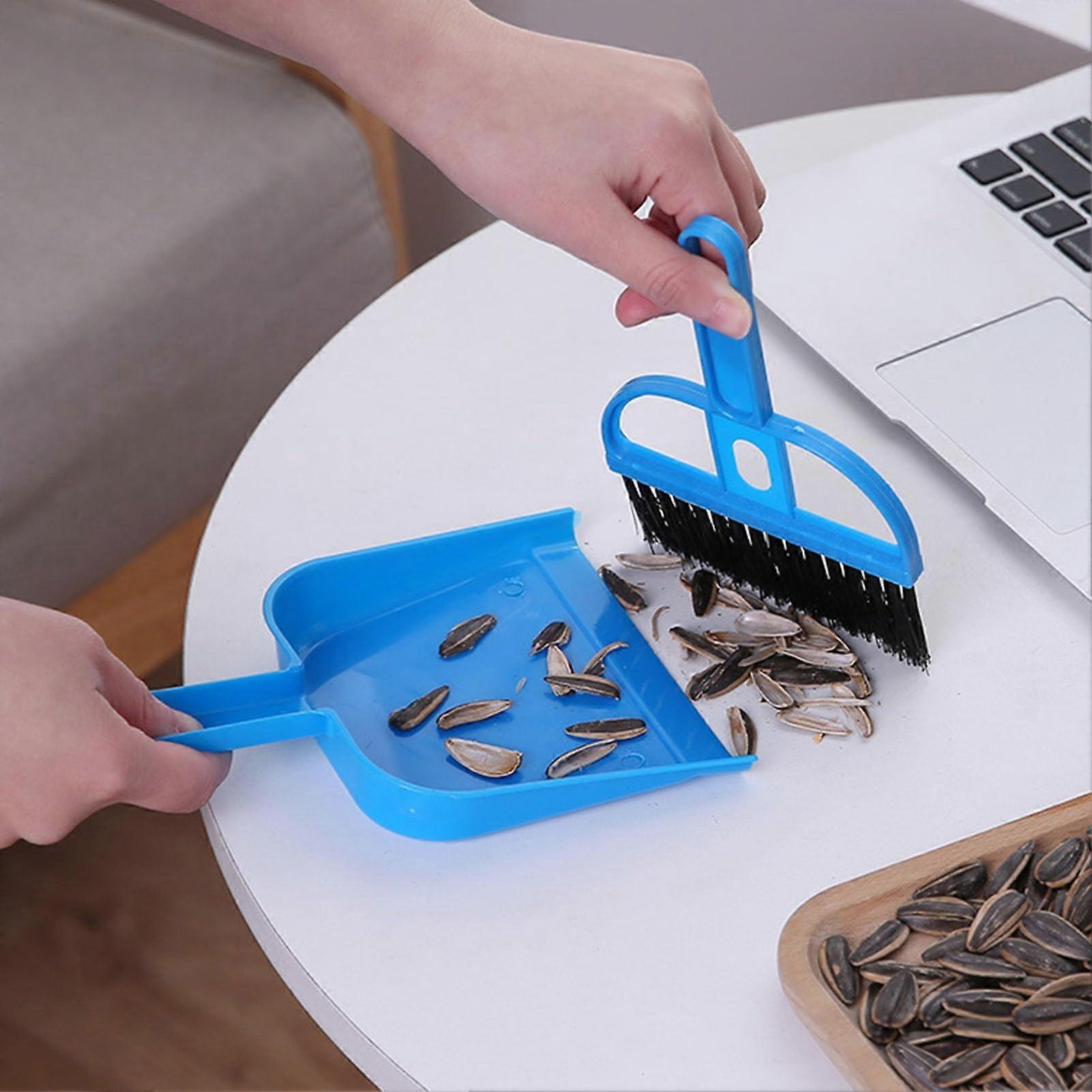 Desktop Sweeper Dustpan Set with Soft Bristles for Table, Keyboard and Office Cleaning (Blue)