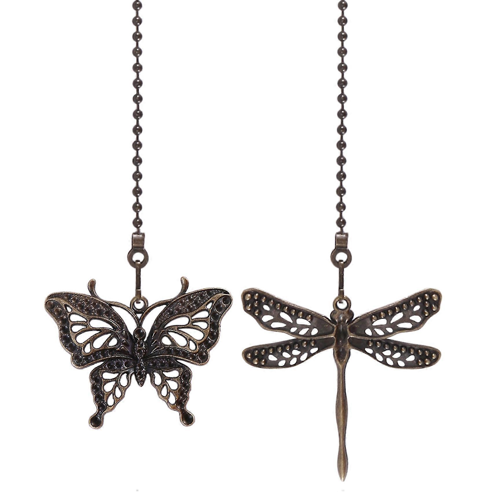 2 Pack Bronze Ceiling Fan Pull Chain Set,Lighting & Fan Pull Chain Pendant Chain Extender,Dragonfly and Butterfly