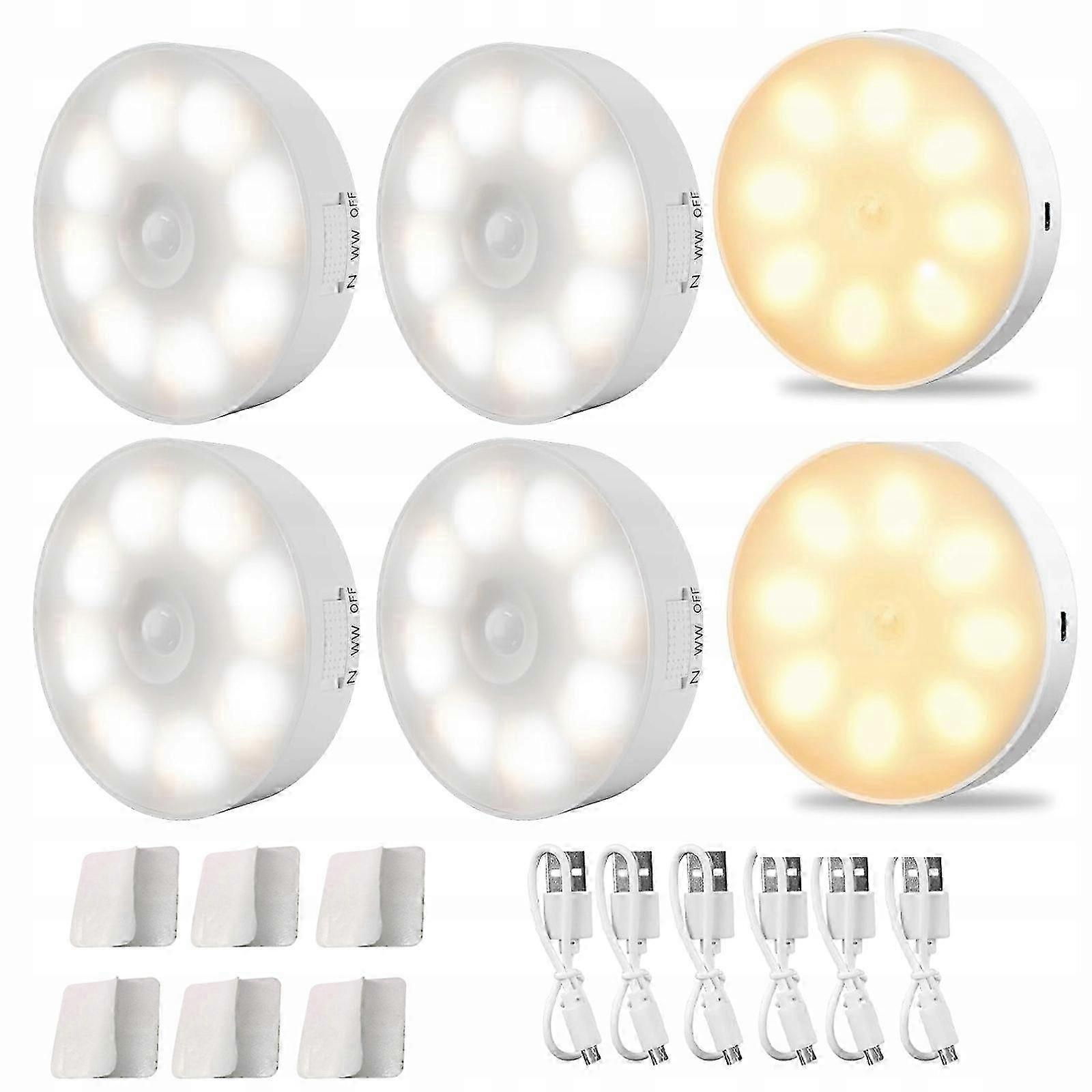 6x Wireless Night Lamp 6000k Usb Led Lamp With Motion Sensor Magnet