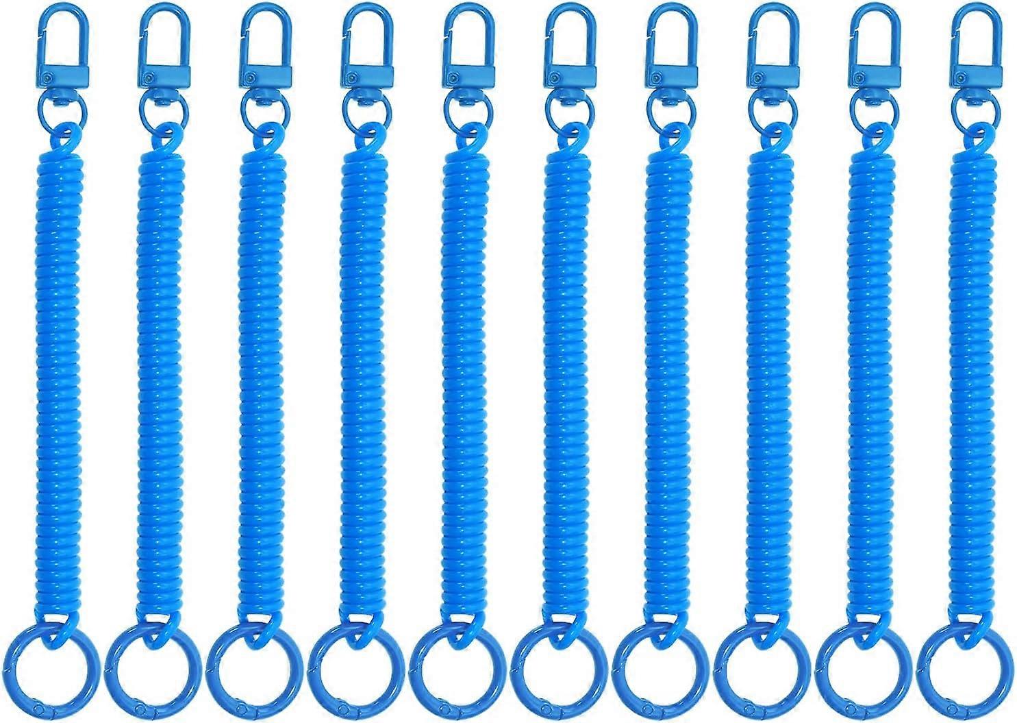 Retractable Coil Spring Keychain Stretchy Spirals Keyring for Work Keys ID Badge, Pack of 10 (Blue)
