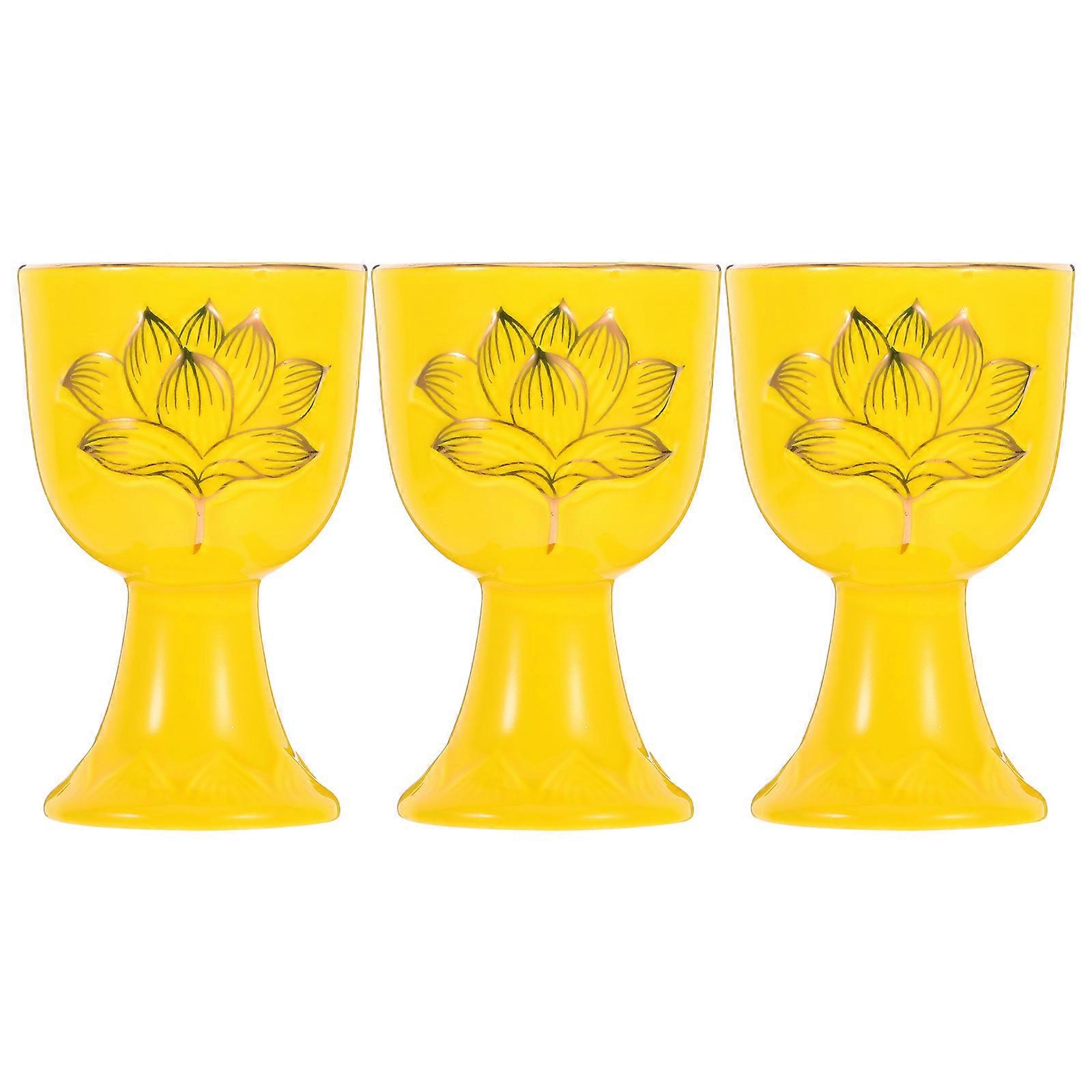 Golden Ceramic Offering Cups for Buddhist Altar Meditation 3Pcs Set