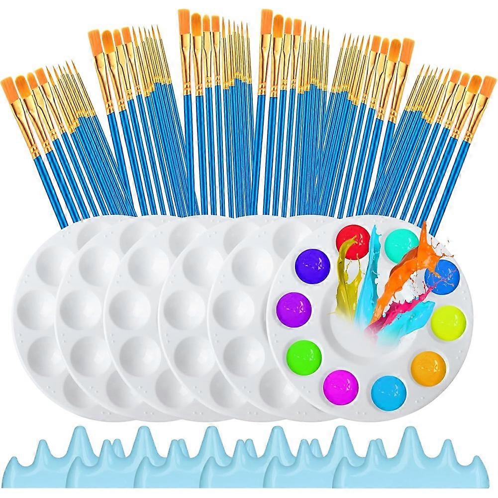 72 Pcs Paint Brush Set with 6 Palette 6.3In