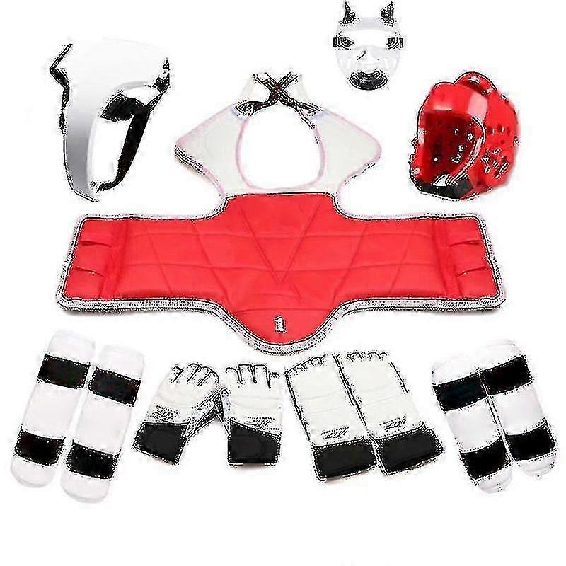 完全なテコンドー5ピース保護具セット、ヘルメットアーマーキックボクシンググローブ、武道トレーニング用ヘッドプロテクター付き