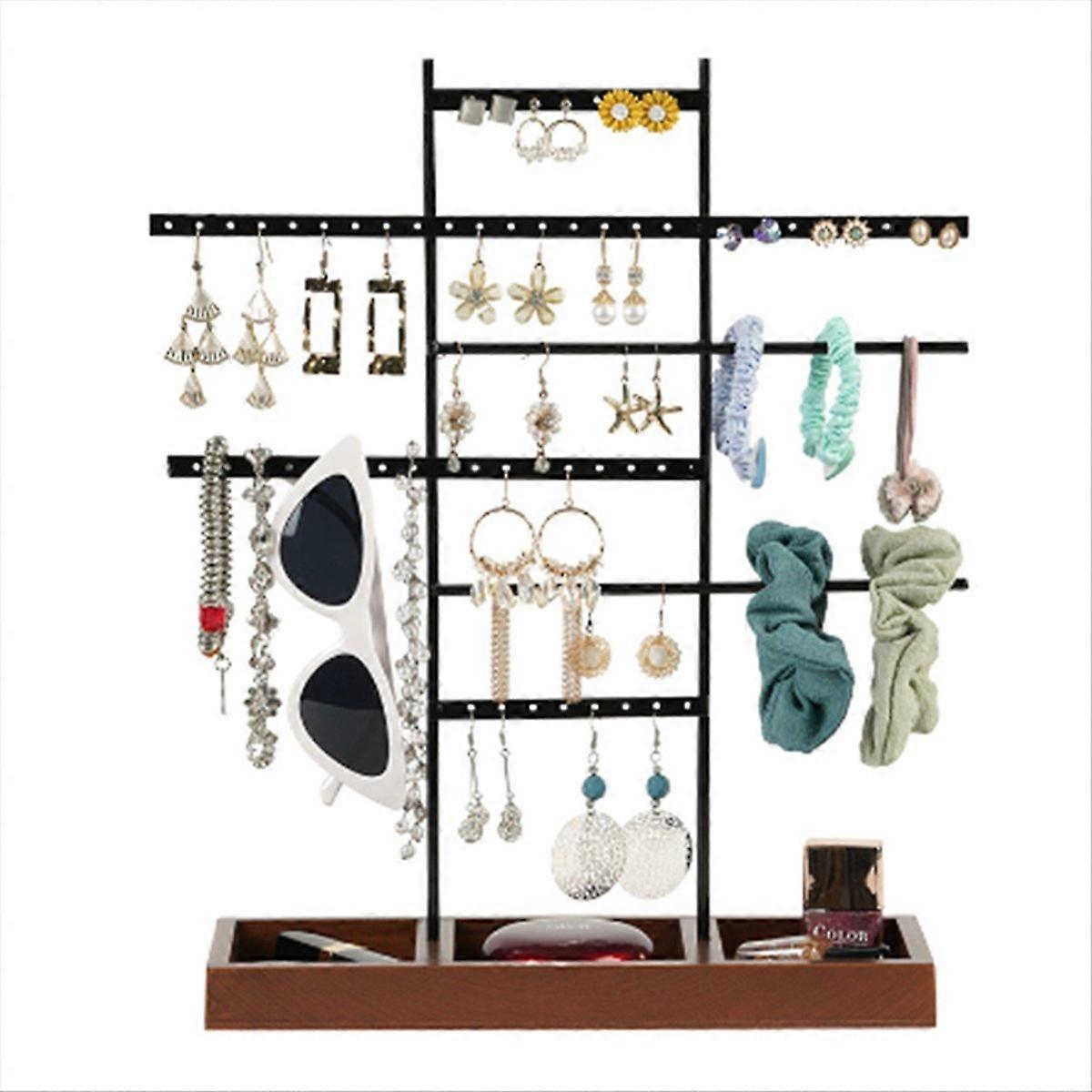 7-Layer Large Earring Jewelry Rack Solid Wood Base Rings Jewelry Rack