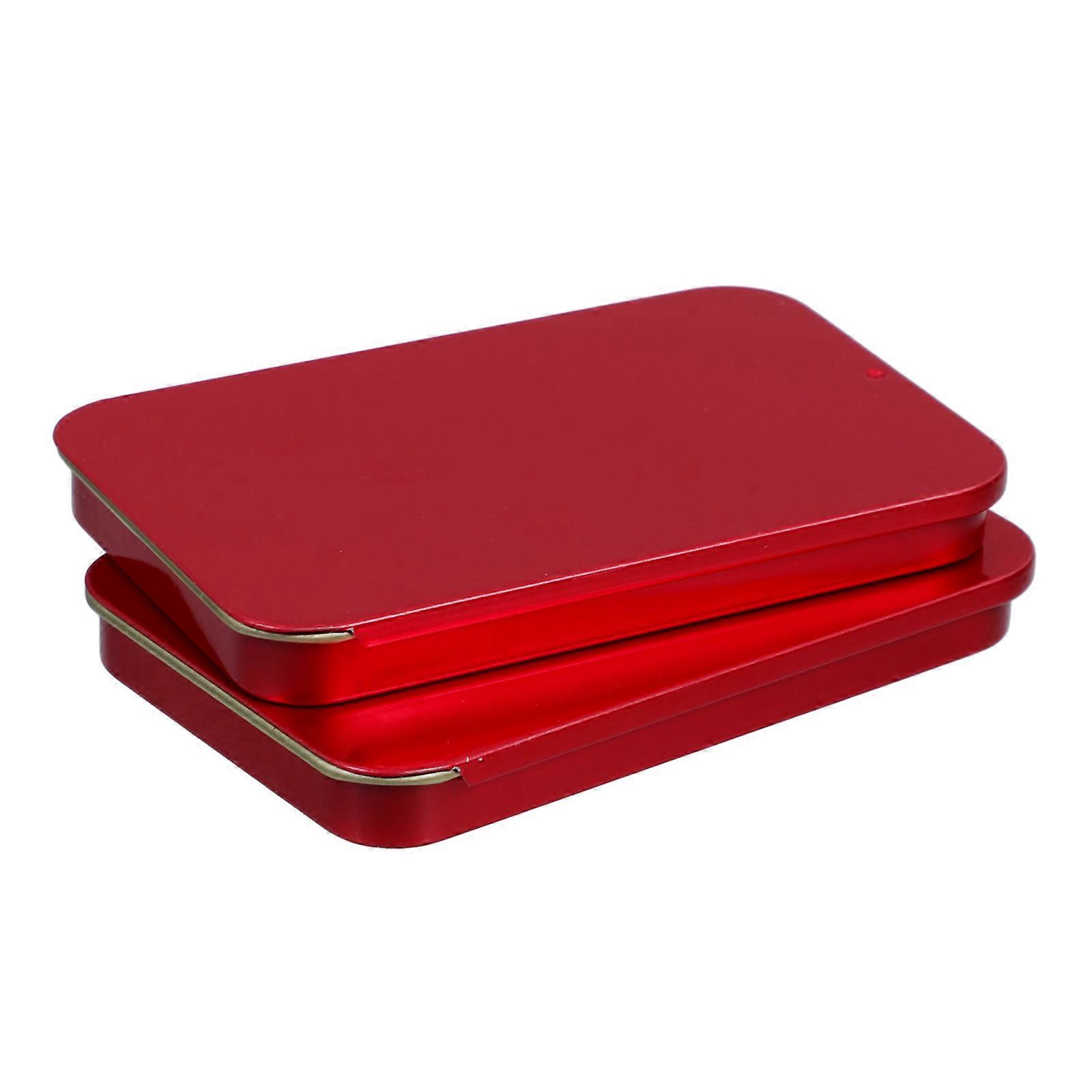 Mini Tinplate Balm Box for Storage 2Pcs Portable Red Slide Top Metal Containers