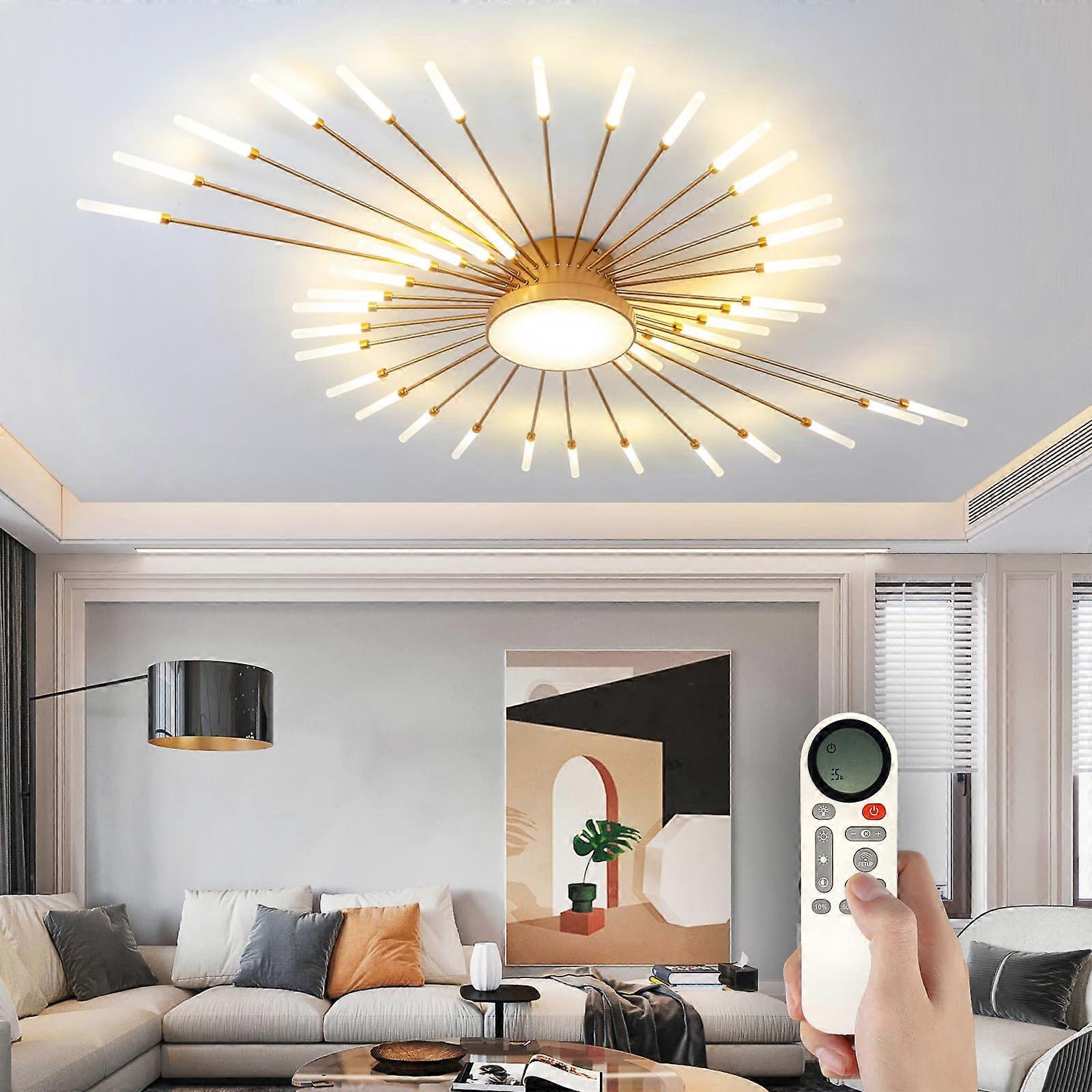 Modern LED Ceiling Light Fixture, Flower Shape Flush Mount Chandelier, Gold 42+1 Lights