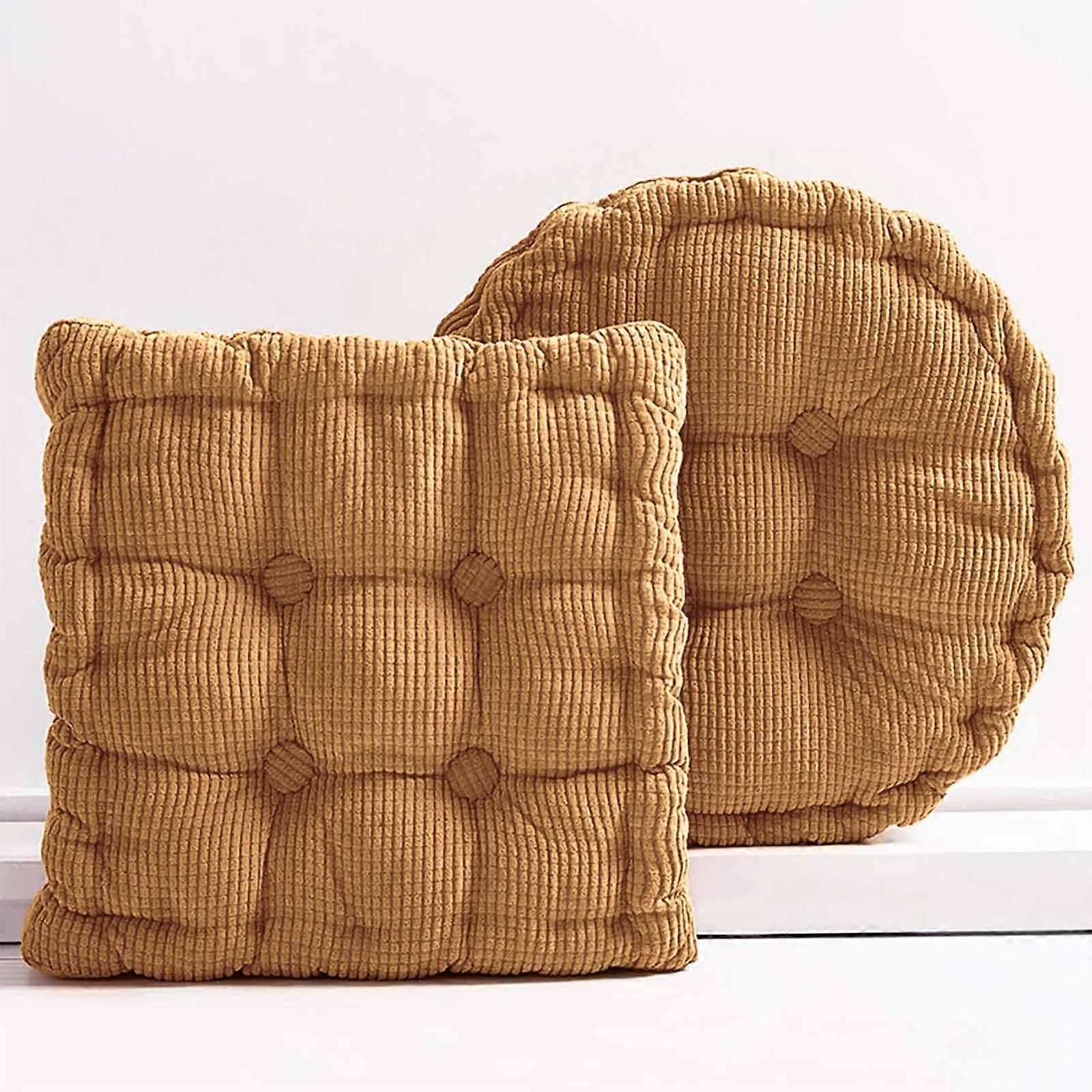 Floor Cushions Set of 2 Large Square and Round Corduroy Meditation Pillows, Brown 18x18 Inch
