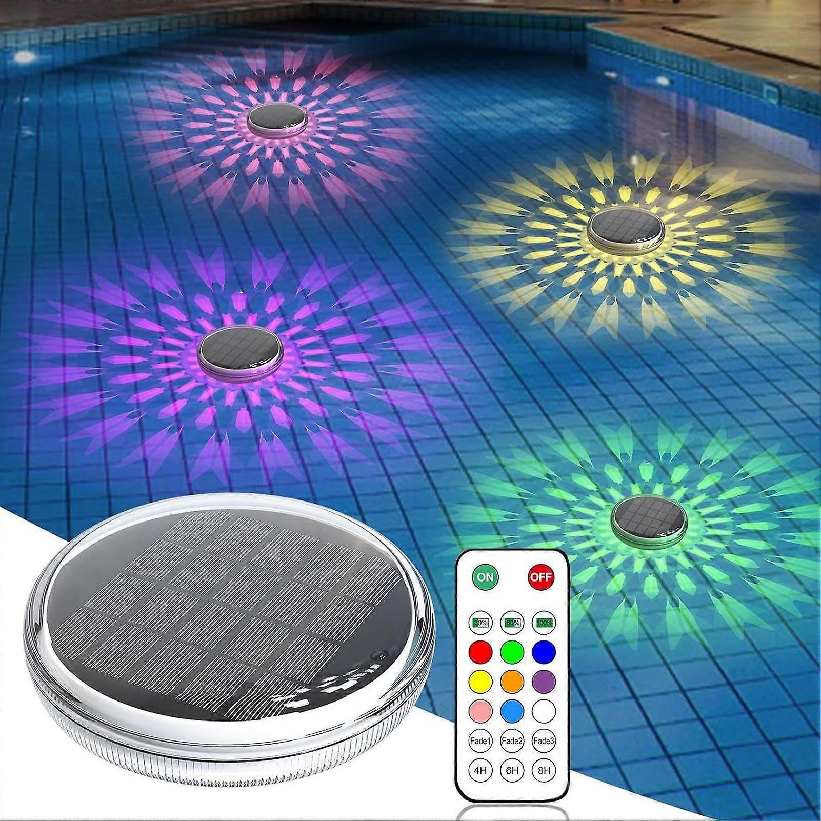 Floating Pool Lights Solar Powered Waterproof With Remote Control 9 Light Timing Mode For Pool Pond Bathtub