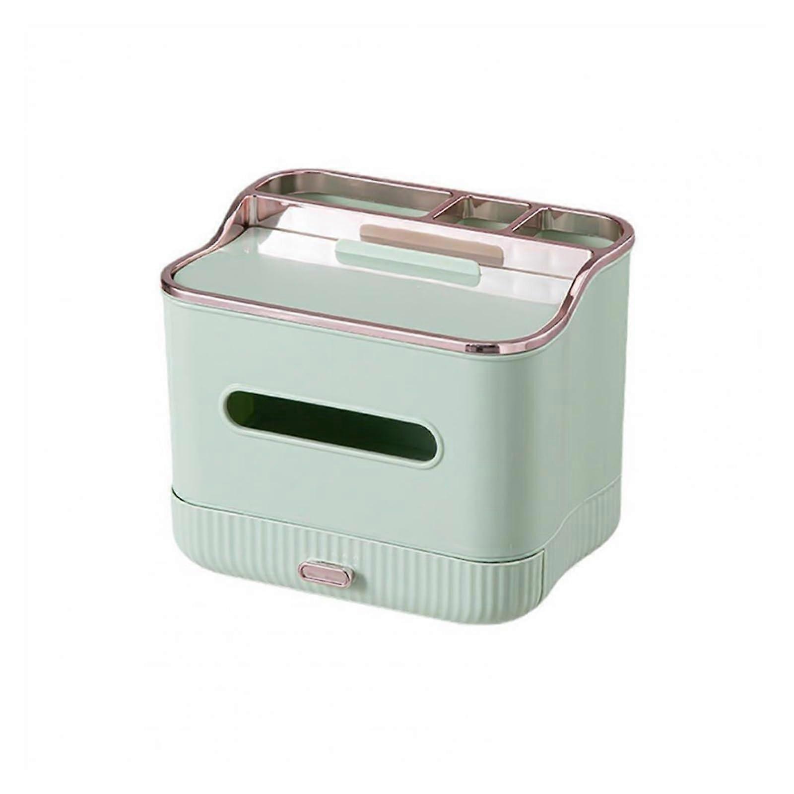 Tissue Box Cover with Drawer, Desktop Tissue Dispenser for Organized Storage, MultiRoom Use, Green