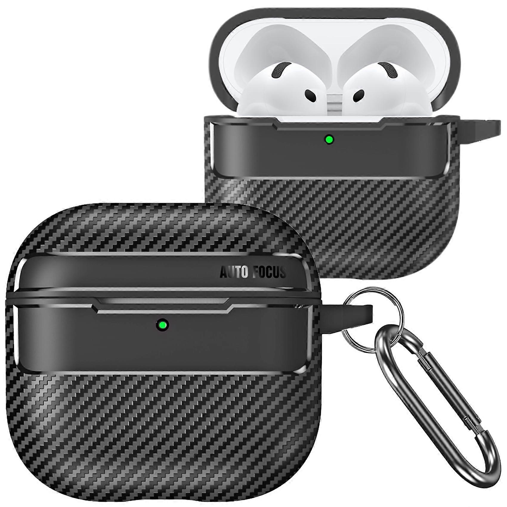 Case for AirPods 4 Active Noise Cancellation Keychain Carbon Fiber Shell Wireless Charging XW Black