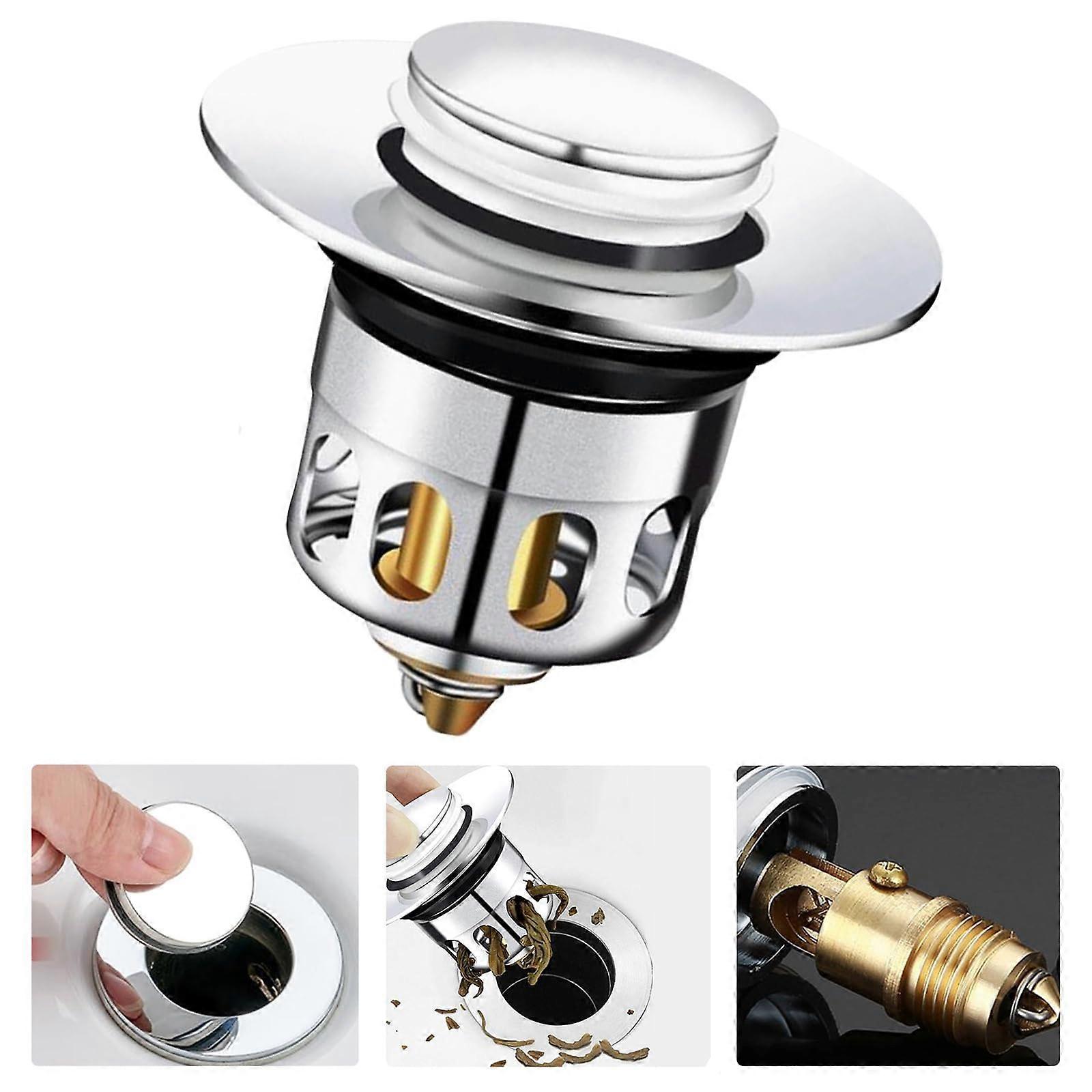 Universal Sink Stopper 3440mm with AntiClogging Pop Up Drain Plug Filter for Kitchen and Bathroom, 2 Pack