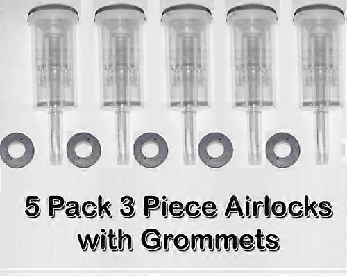 3‑Piece Fermentation Airlock 5 Pack with Grommet for Homebrew Beer and Wine, Airtight Seal