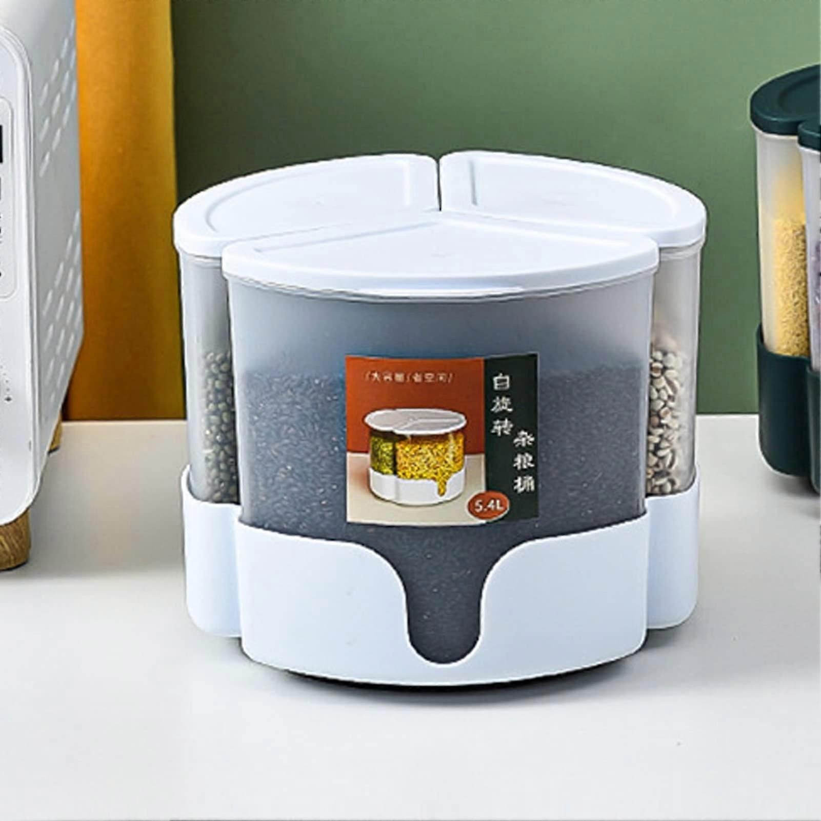 Grain Storage Container with 360° Rotation, 3 Compartment Dry Food Dispenser for Kitchen Counter