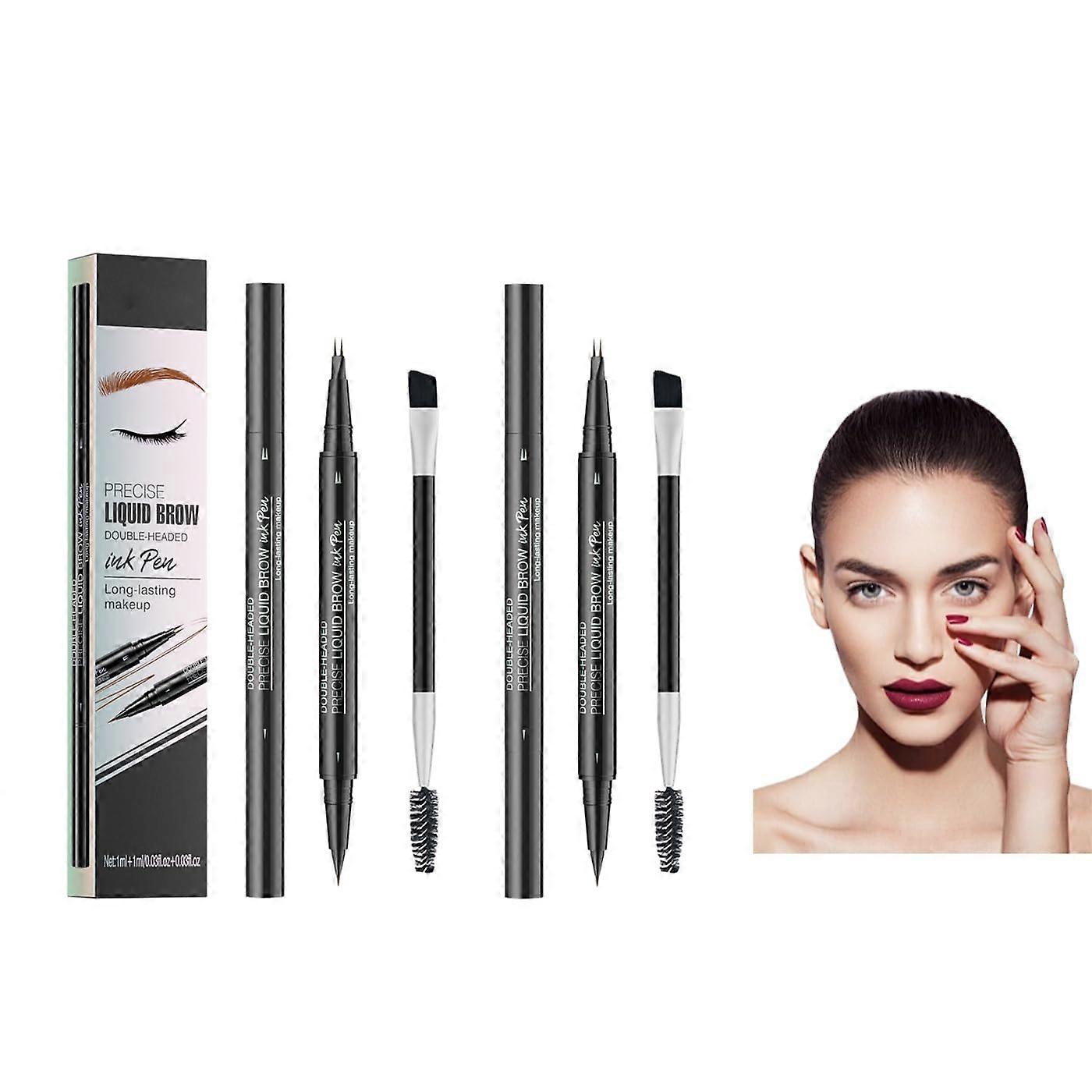 Waterproof Eyebrow Pencil with Micro Fork Tip, 2in1 Dual End, Smudgeproof 24H Wear, Brown 2Pack