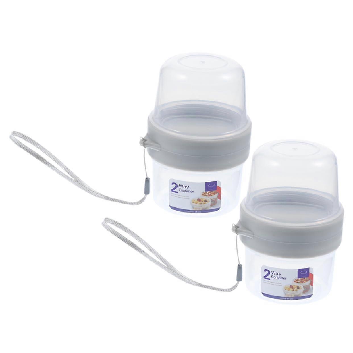 2 Sets Double Layer Portable Yogurt Cup with Lid, Leak Proof Reusable Container for Oats Cereal Fruit