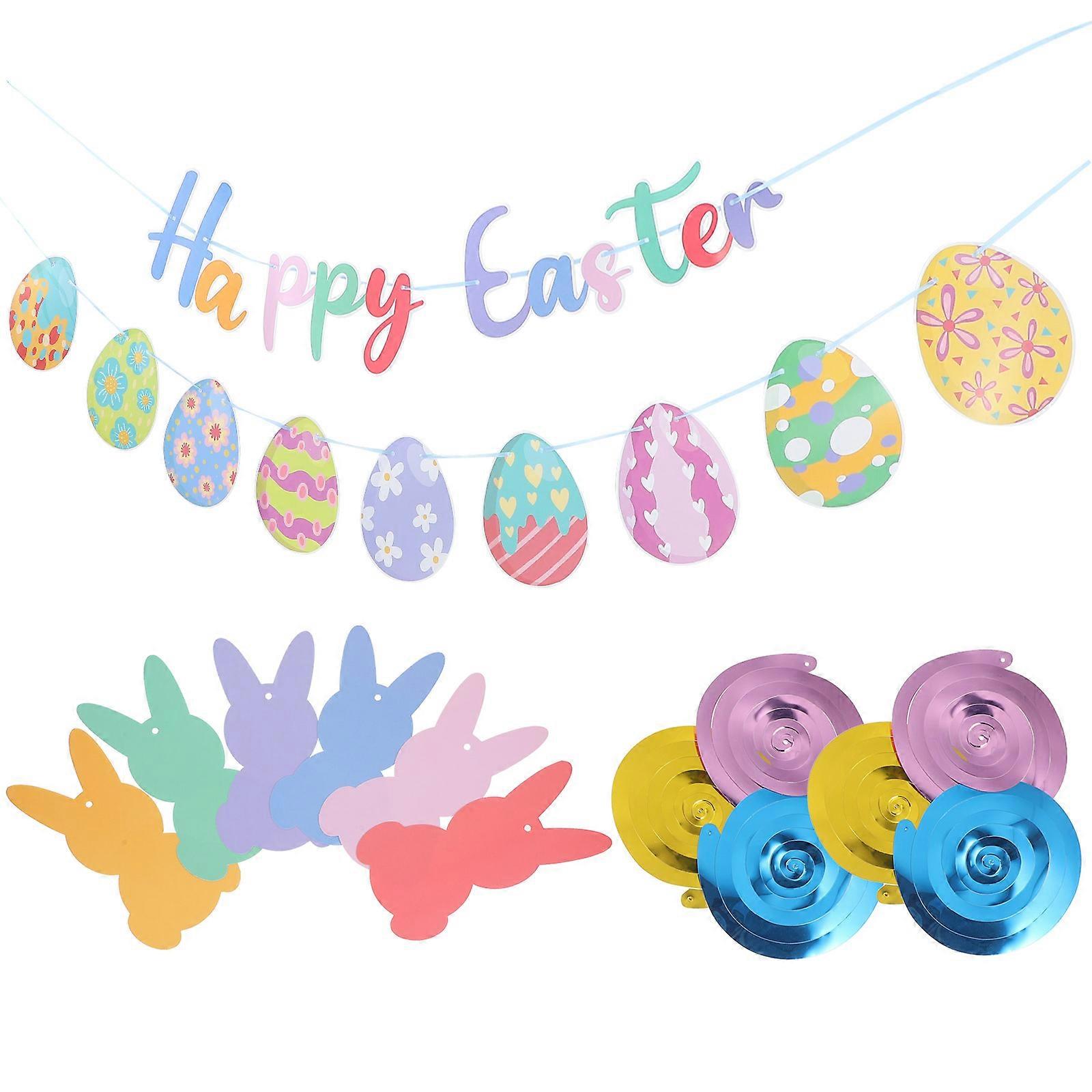 Easter Party Banner for Decoration 2Sets Assorted Color Paper PVC
